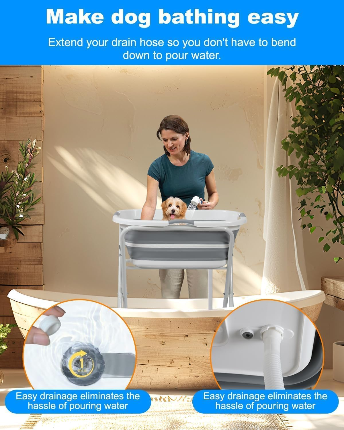 Kitchess Dog Bathtub Foldable, 2-In-1 Dog Washing Station with Collapsible Bath Tub for Dog, Portable Shower Bathtub for Medium Pet, Dogs, Cats Shower and Grooming, Saving Room image number 1