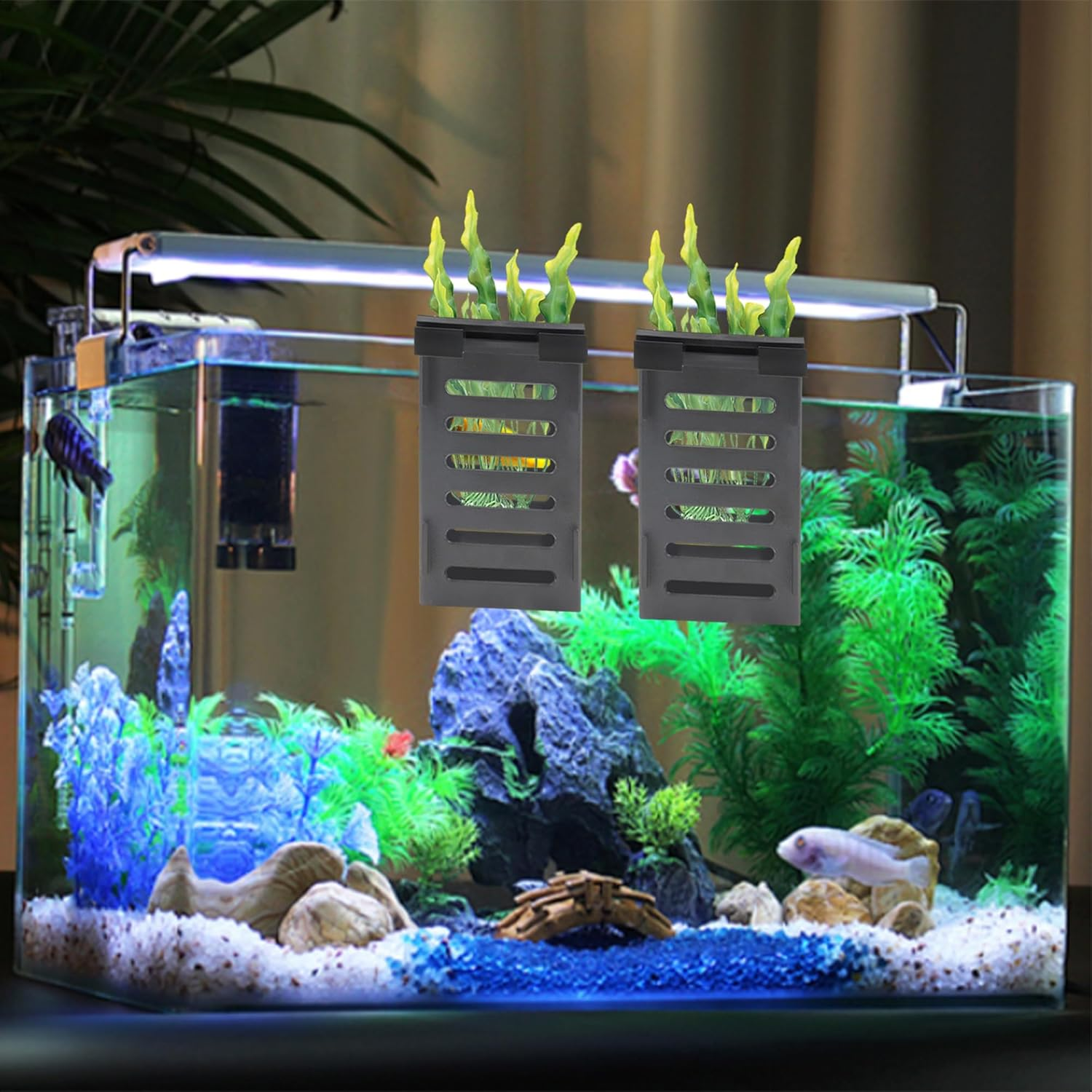 4 PCS Aquarium Plant Holder with 24 Hooks and 8 Suction Cups, Hanging Plant Holder for Fish Tank, Aquatic Plant Pots for Aquarium Decorations Plants, Hanging Aquatic Planter Cups (Black) image number 5