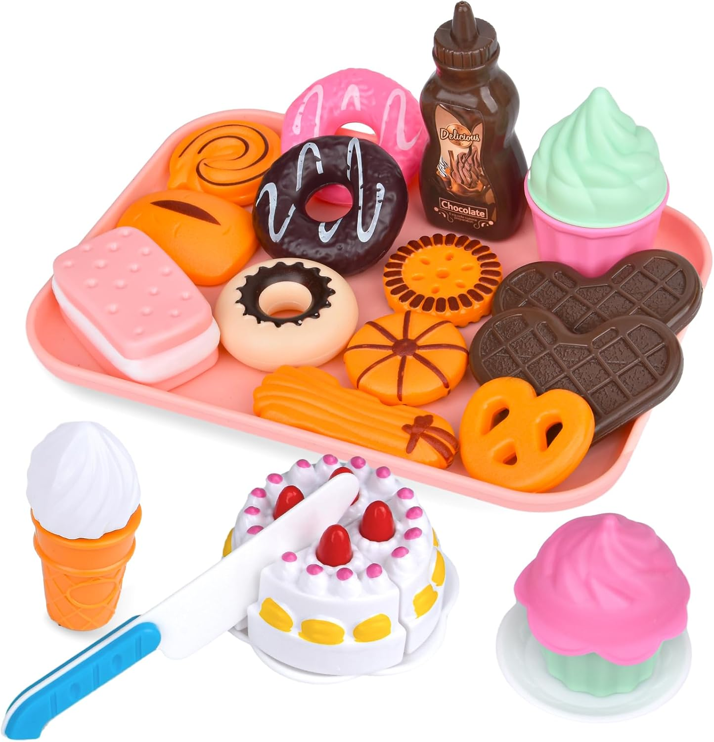 Pretend Food Set for Kids, 21PCS Dessert Toys with Cake, Ice Cream, Cookies & More, Perfect for Toddler Girls Aged 3 and Above image number 1