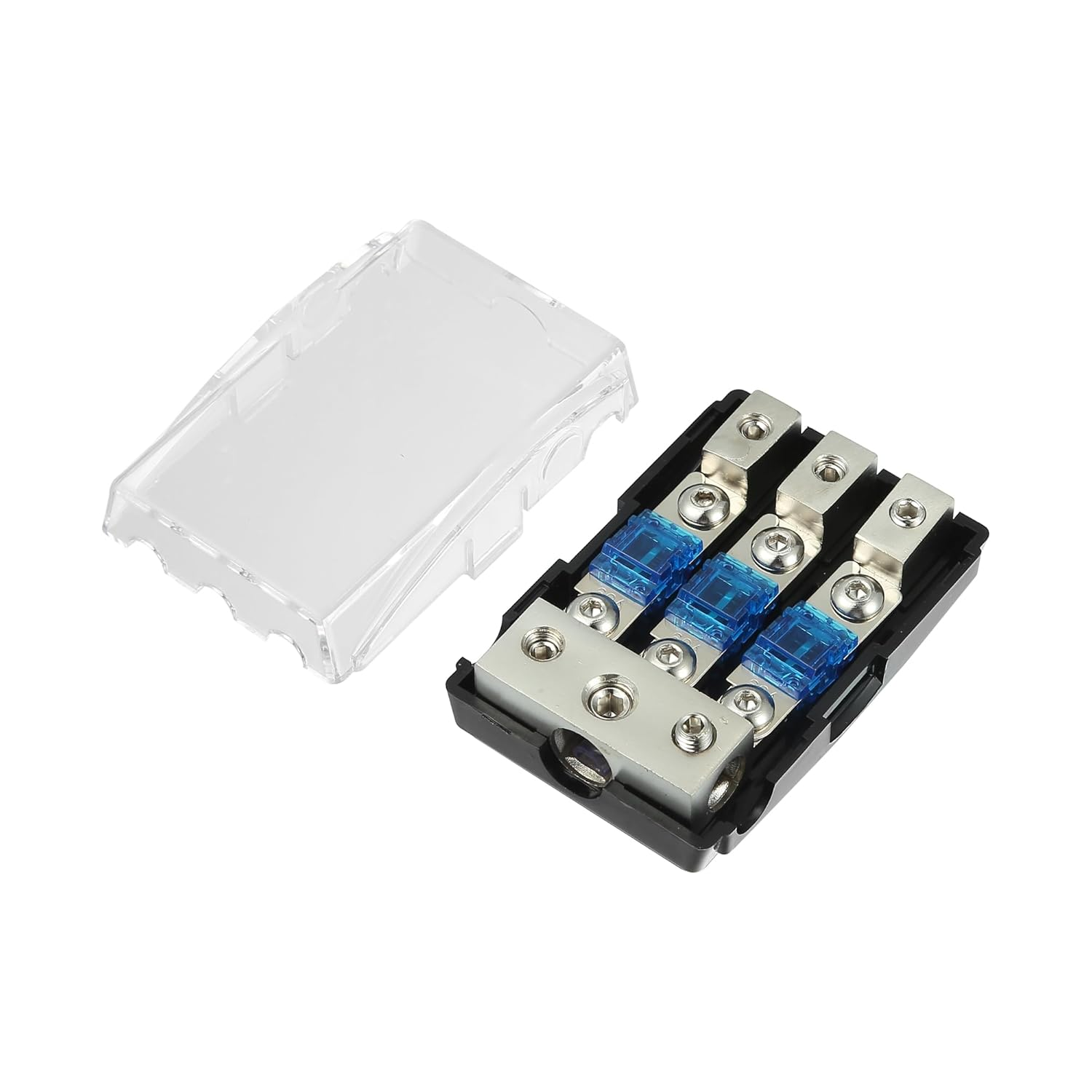X AUTOHAUX AFS 3 Way 60 Amp Mini ANL Fuse Holder Distribution Block for Car Audio, Black, Silver Tone image number 1