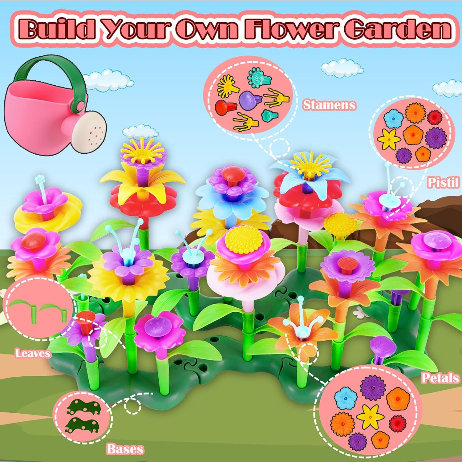 99Pcs Flower Garden Building Toys Set -Spring Toys for 3 4 5 6 7 8 9 Years Old Girls, STEM Montessori Educational Toys for Toddlers Kids,Sorting & Stacking Building Block for Birthday Gifts image number 4