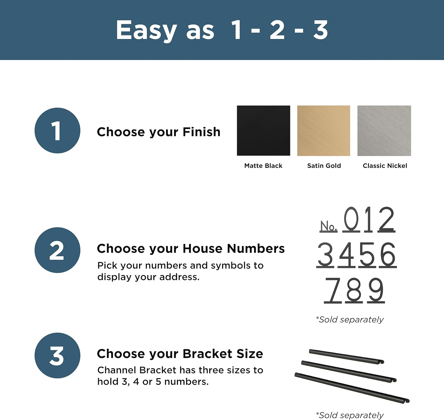 Franklin Brass Derby (1-Pack) "8" Modern Metal House Numbers for Customized System in Satin Gold | outside Number Plaque | Rust-Resistant, Personalized Address Sign image number 5