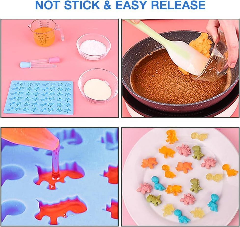 4 Pcs Gummy Candy Molds Silicone, Mini Fruit Silicone Gummy Mold with 4 Pcs Dropper for DIY Gummy, Non-Stick Silicone Candy Molds Including Bear Shape and Mini Donut for Chocolate Jelly, Candy image number 3
