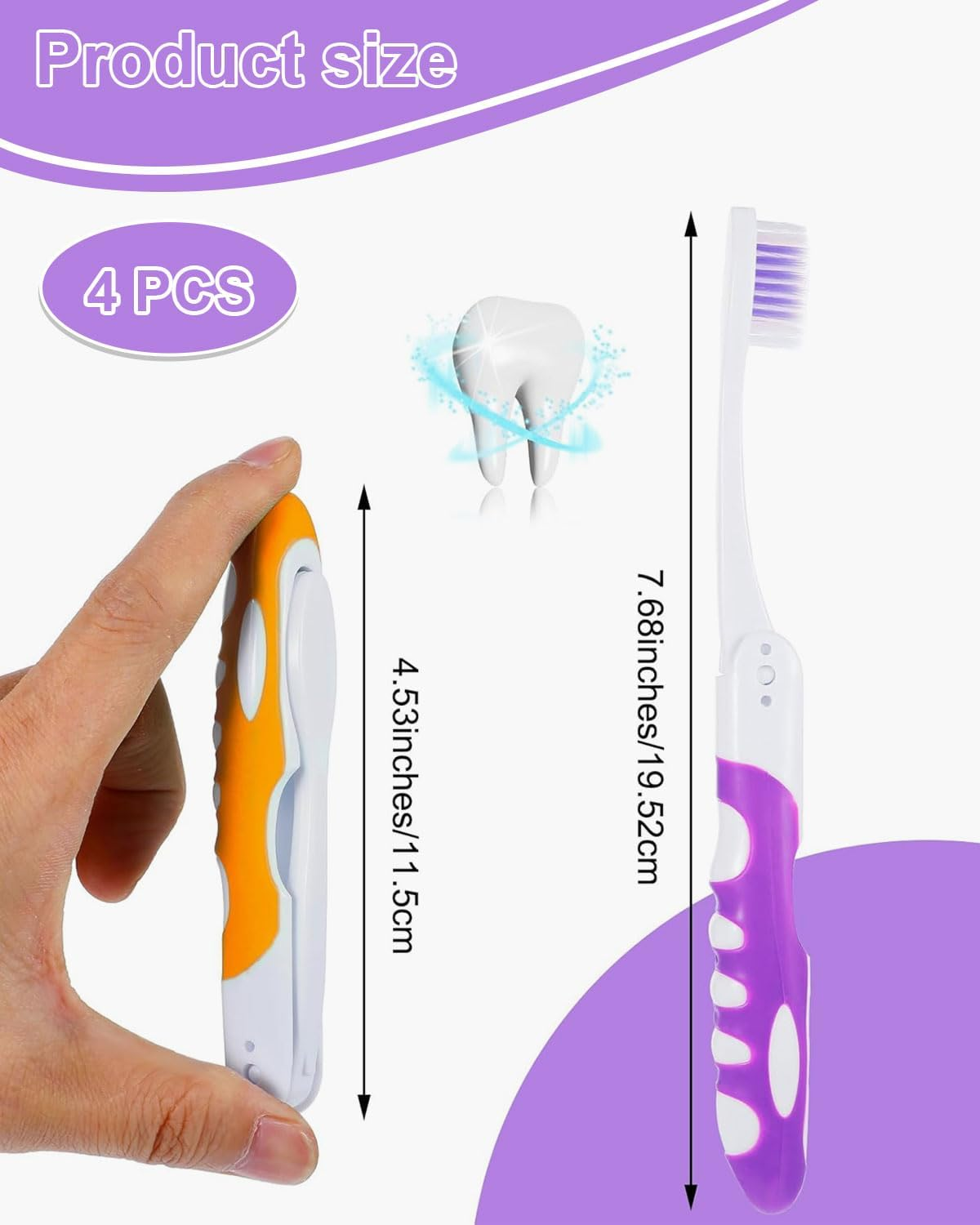Pack of 4 Travel Toothbrushes, Foldable, Soft Toothbrush, Portable Travel Manual Toothbrushes for Adults, for Camping, School, Business Travel, Hiking image number 3
