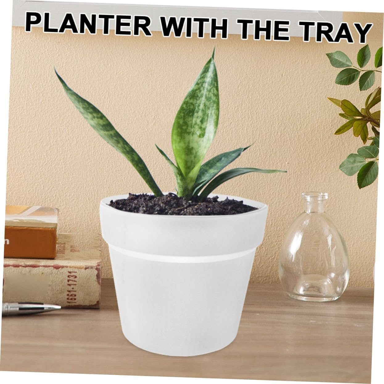 Outanaya 2Sets Outdoor Plastic Flower Pots Artificial Plant Pots Trays for Succulents Garden Supplies Easy to Clean Reusable image number 4