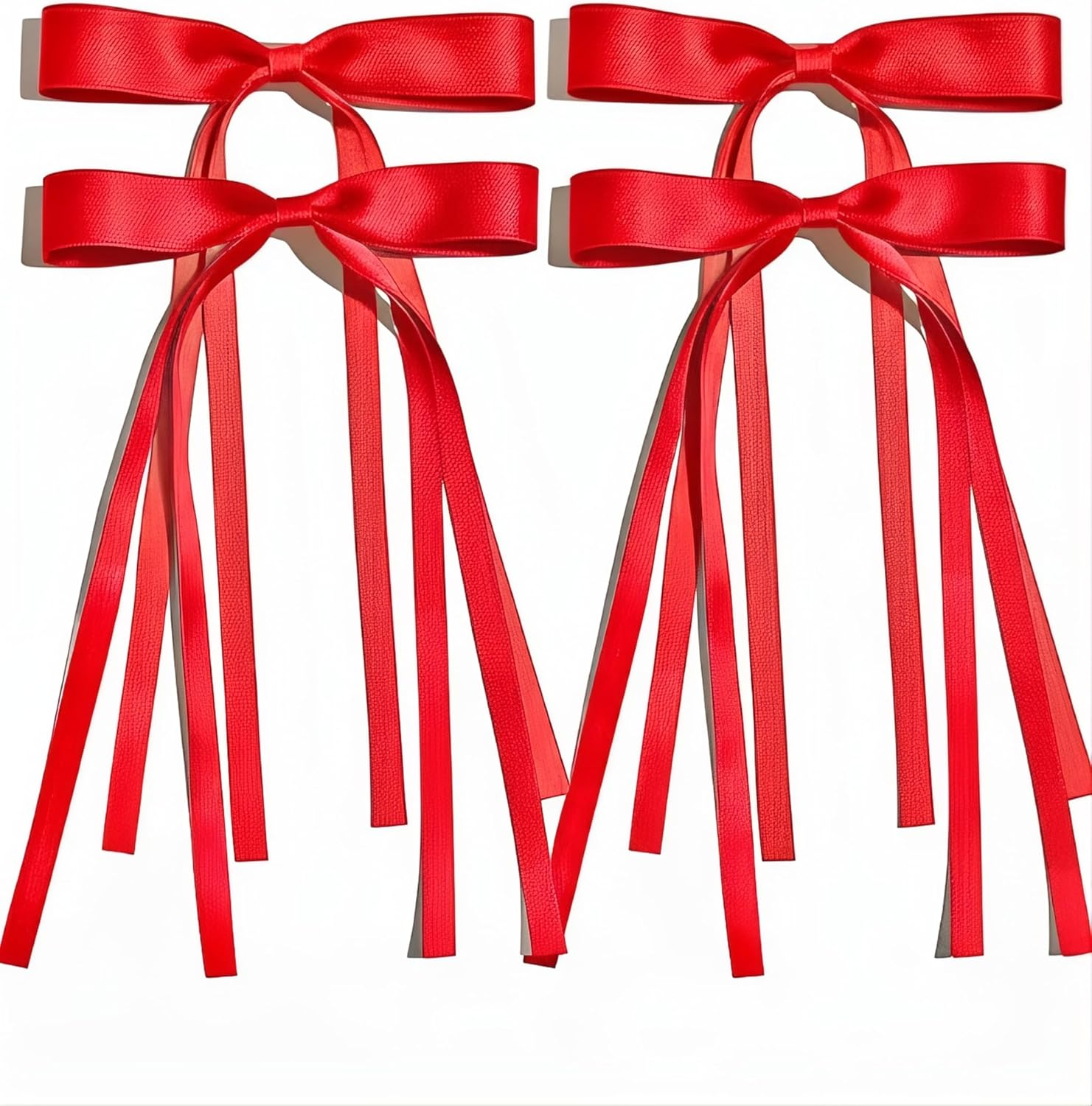 4 Pcs Four Elegant Satin Bow Hairpins, Long-Tailed Hairpins for Women and Girls, for Daily Wear, Weddings, Parties, Photography, Balls and Special Occasions (White)