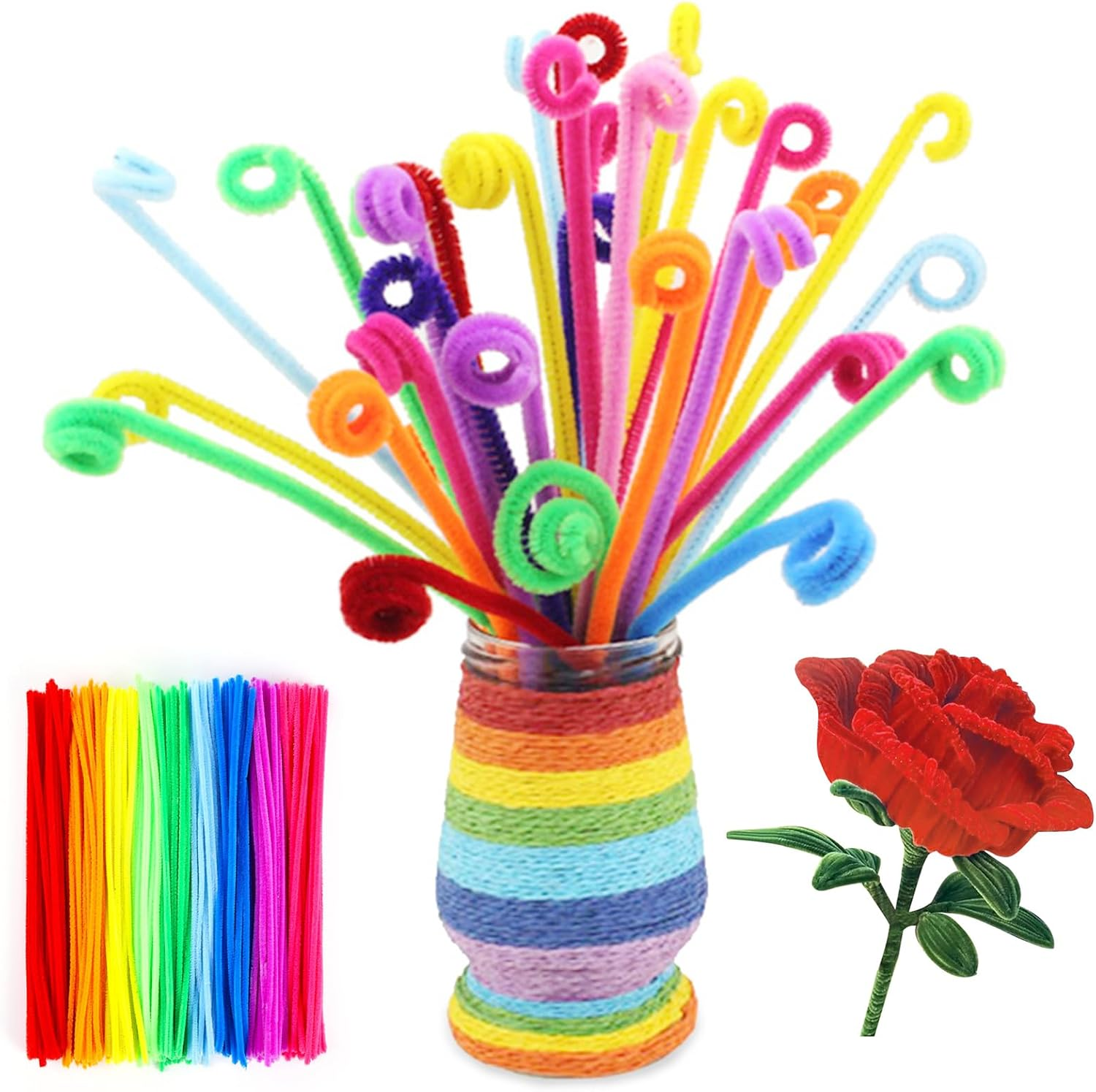 Pack of 100 Pipe Cleaners Chenille Wire 30 Cm Bending Plush Art Pipe Cleaners Colourful Craft Set Bendable DIY Twist Stick Bending Plush Colourful for Crafts and Decorating (White)
