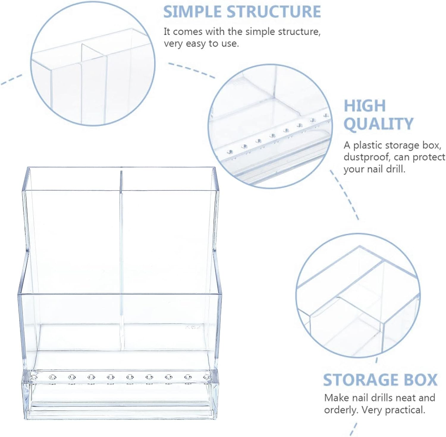 LXIANGN Nail Drill Machine & Bits Holder Storage Case,Transparent 10 Holes Nail Drill Grinding Bit Organizer Nails Manicure Tools Display Box for Nail Salon (Clear) - Pink image number 3