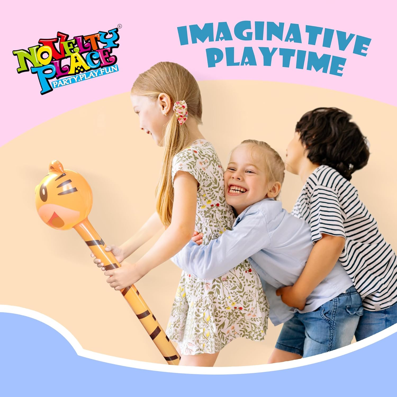 Novelty Place 6 Pcs Inflatable Animals Stick with Sound - Jungle Safari Animal Balloons Stick Blow up Toys for Kids Animal Theme Birthday Party Favors and Decorations image number 3