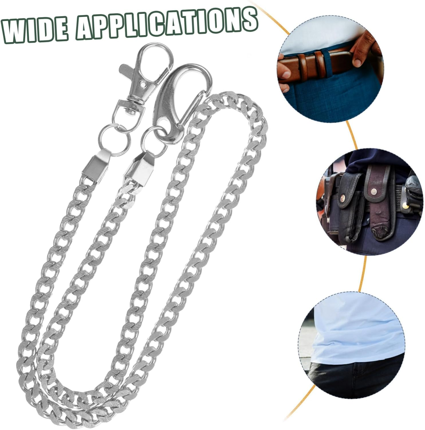 ANDRESLAD Mens Wallet Chain and Trousers Chain Silver Stainless Steel Hip Hop Punk Style 57Cm Length for Jeans and Pants Accessories image number 3