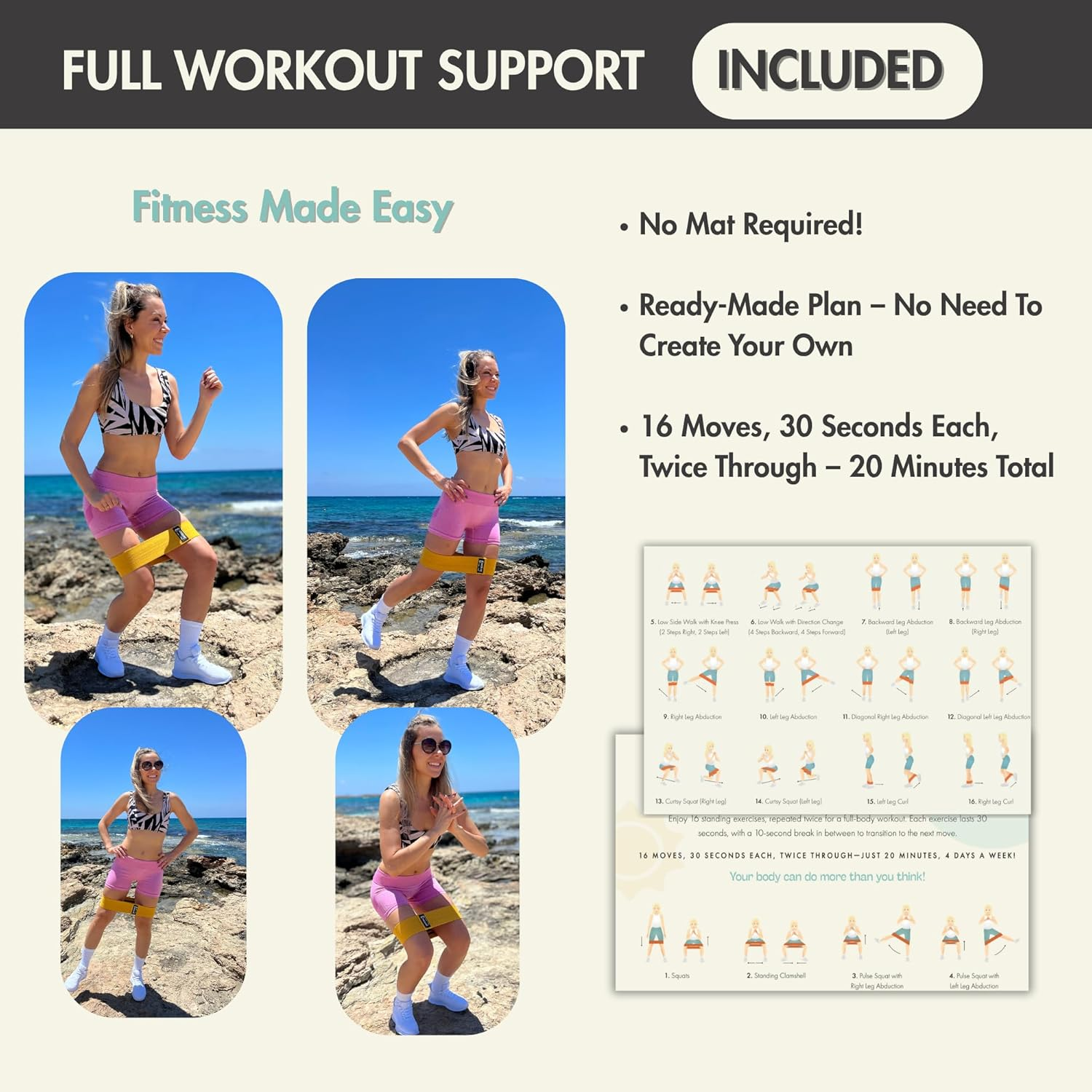 Fabric Resistance Bands Set for Women & Men &ndash; Non-Slip Booty Bands for Legs & Glutes &ndash; Includes Headband & Workout Guide & E-Guide &ndash; Ideal for Yoga, Pilates & Home Workouts by ANIQ&trade; image number 6