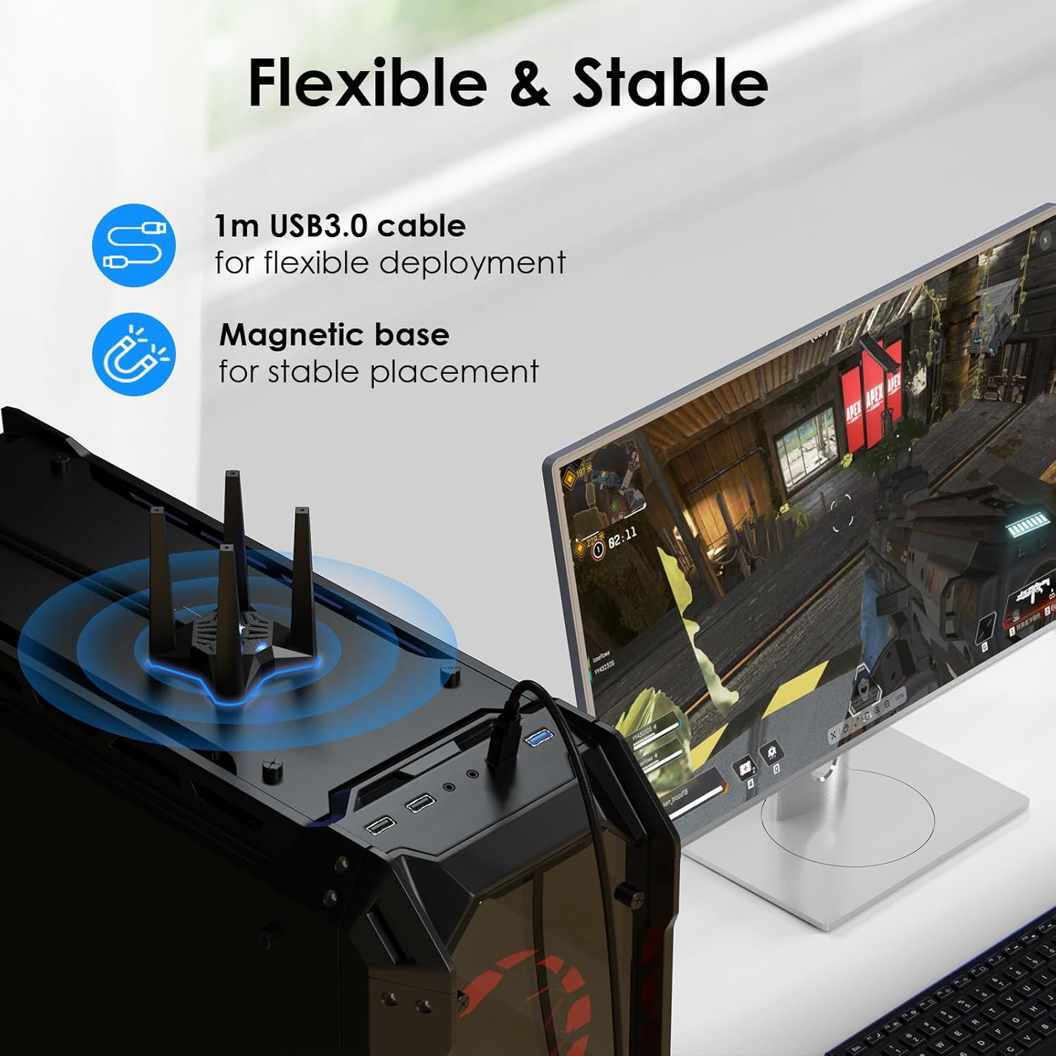 WAVLINK AX1800 USB Wifi Adapter for Desktop PC, USB Wifi 6 Dongle Dual Band 2.4G 574Mbps+5G 1201Mbps, MU-MIMO, Beamforming, WPA3 Security, 4X3Dbi Antennas, Windows 11/10 Supported image number 1