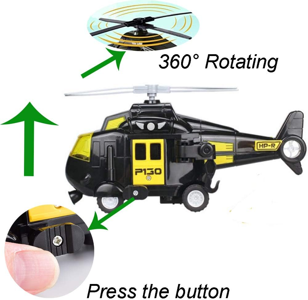OMGTOY Military Helicopter, Airforce Airplane Toy with Hanging Basket Lights and Sounds for Kids(Black) - White image number 5