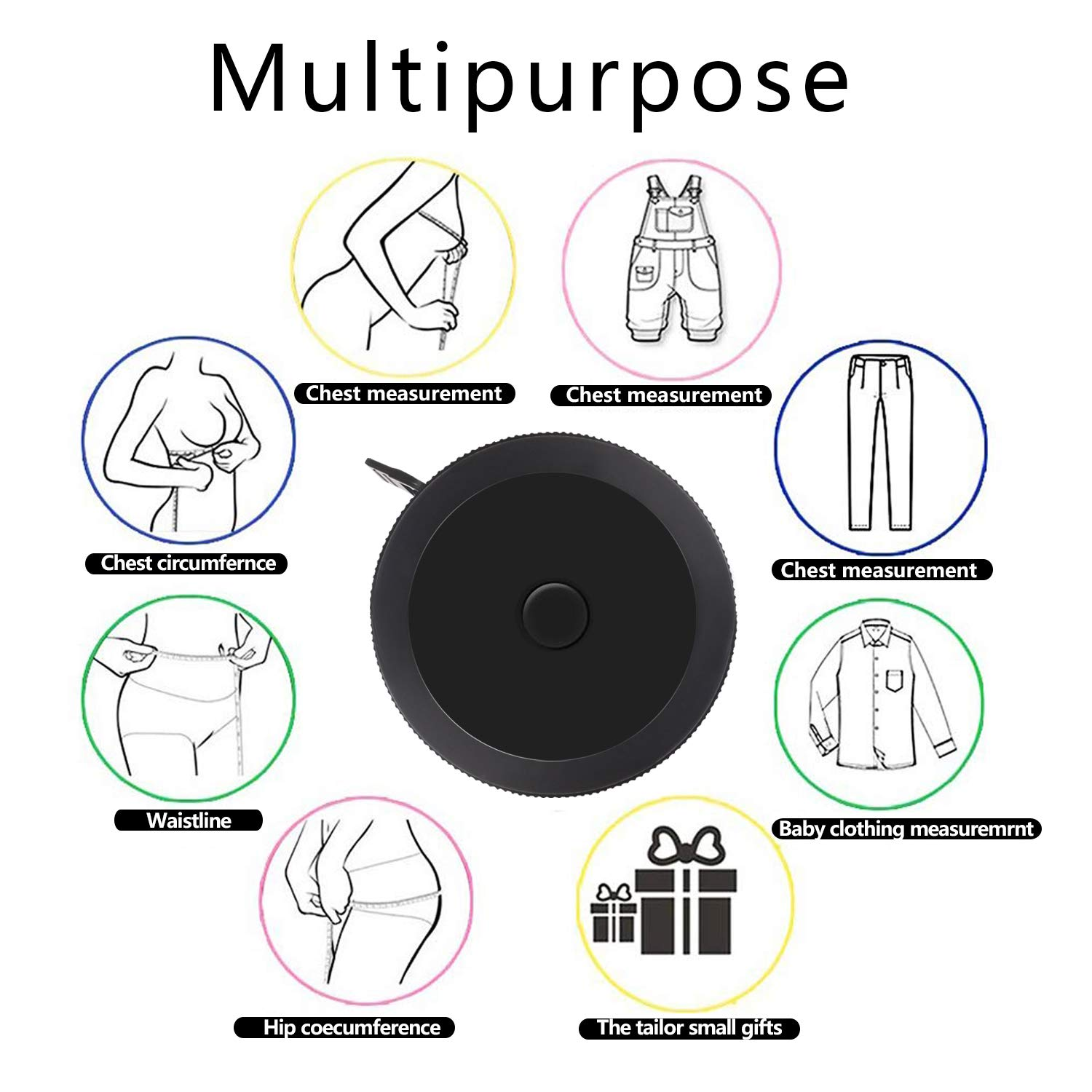 Phinus 4 Pack Retractable Tape Measure for Tailor, Sewing, Body Measurement, Black, White and Pink image number 6