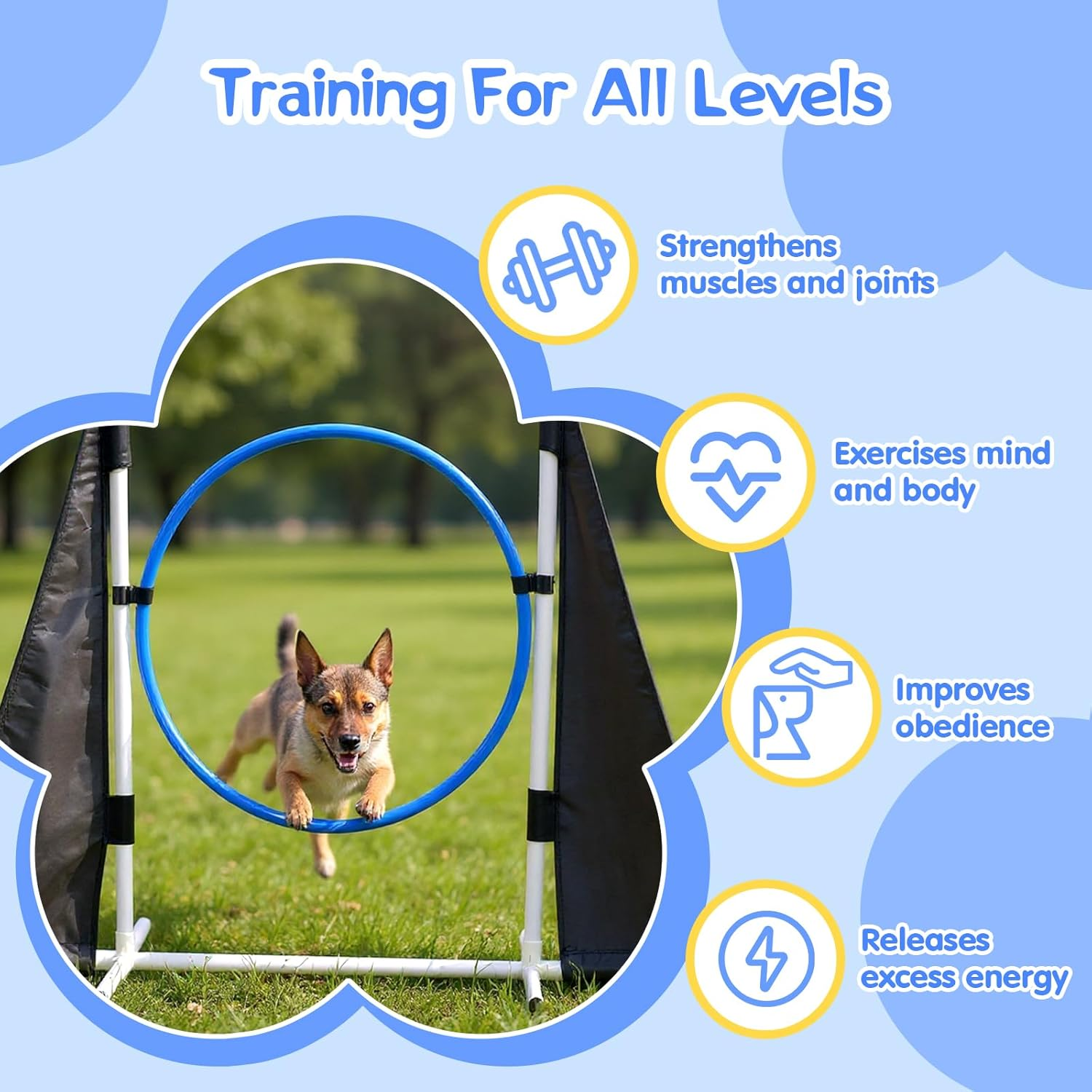 Advwin Dog Agility Training Equipment, Puppy Obstacle Course Kit Outdoor Game with Tunnel, Agility Hurdle, Weave Poles, Jump Ring, Pause Box, Toy Balls and Storage Bag image number 1