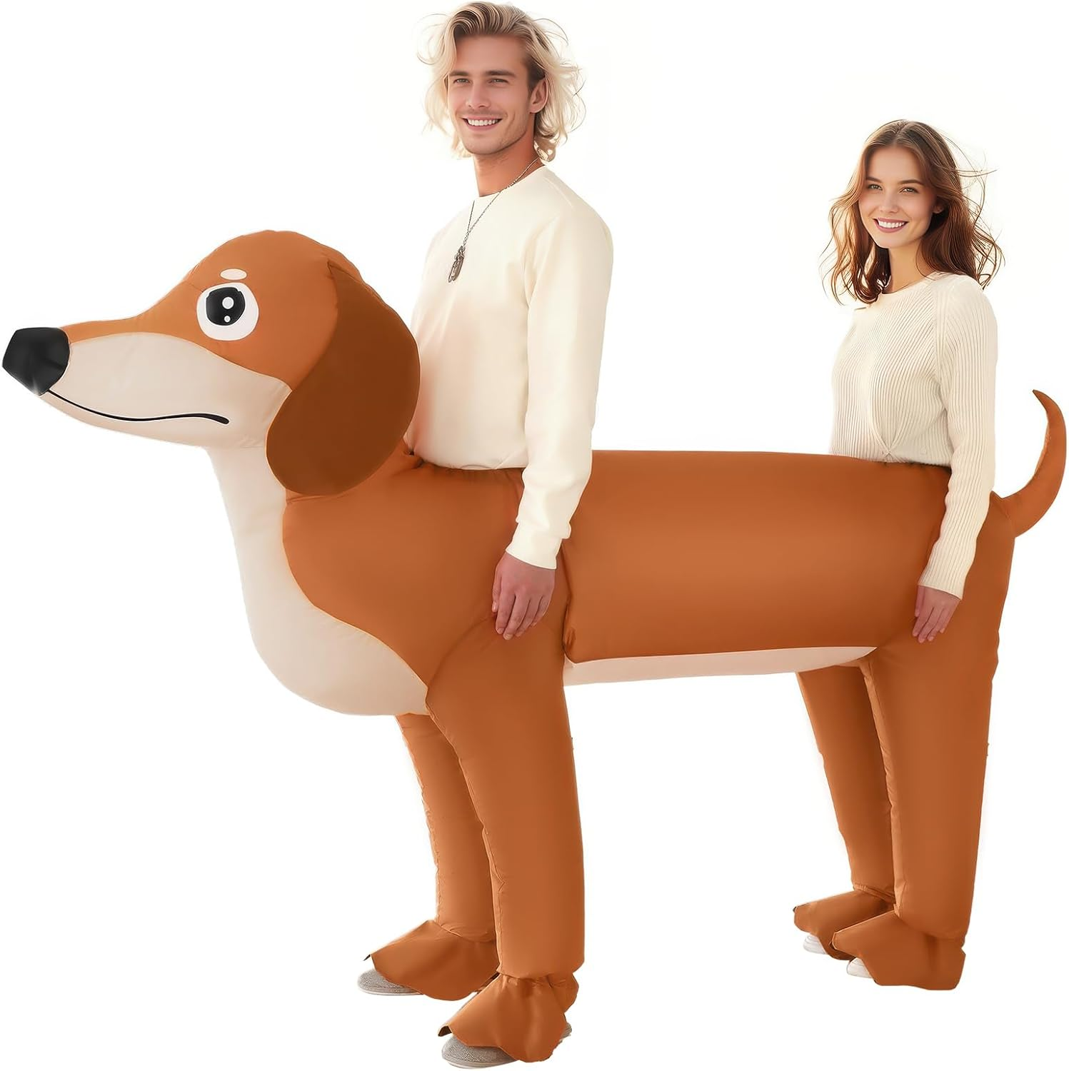 Couple Inflatable Dachshund Costume for Adult Halloween Blow up Costumes 2 People Funny Dog Costumes for Men Women Cosplay