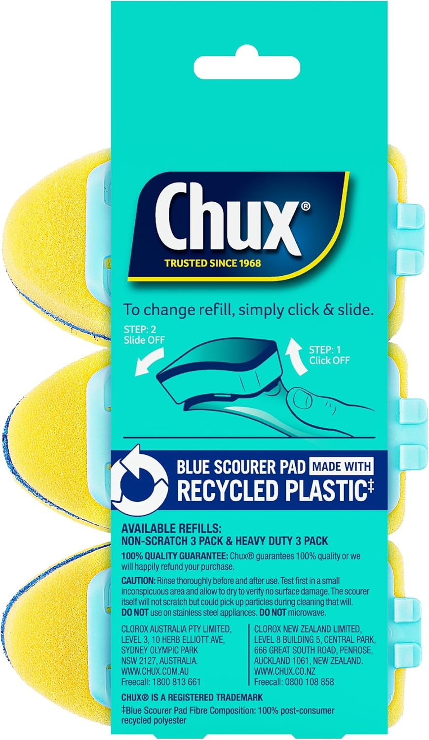 Chux Dishwand Sponge Scourer Refills, Non-Scratch and Angled, 6 Count
