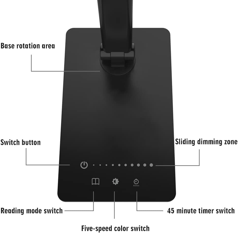Aluminium Desk Lamp with LED Lighting, LED Desk Lamp with USB Charger Port, Built-In Timer,Foldable Table Lamp USB Plug, Eye Caring Reading Light for Office, Home, Dormitory Black image number 3