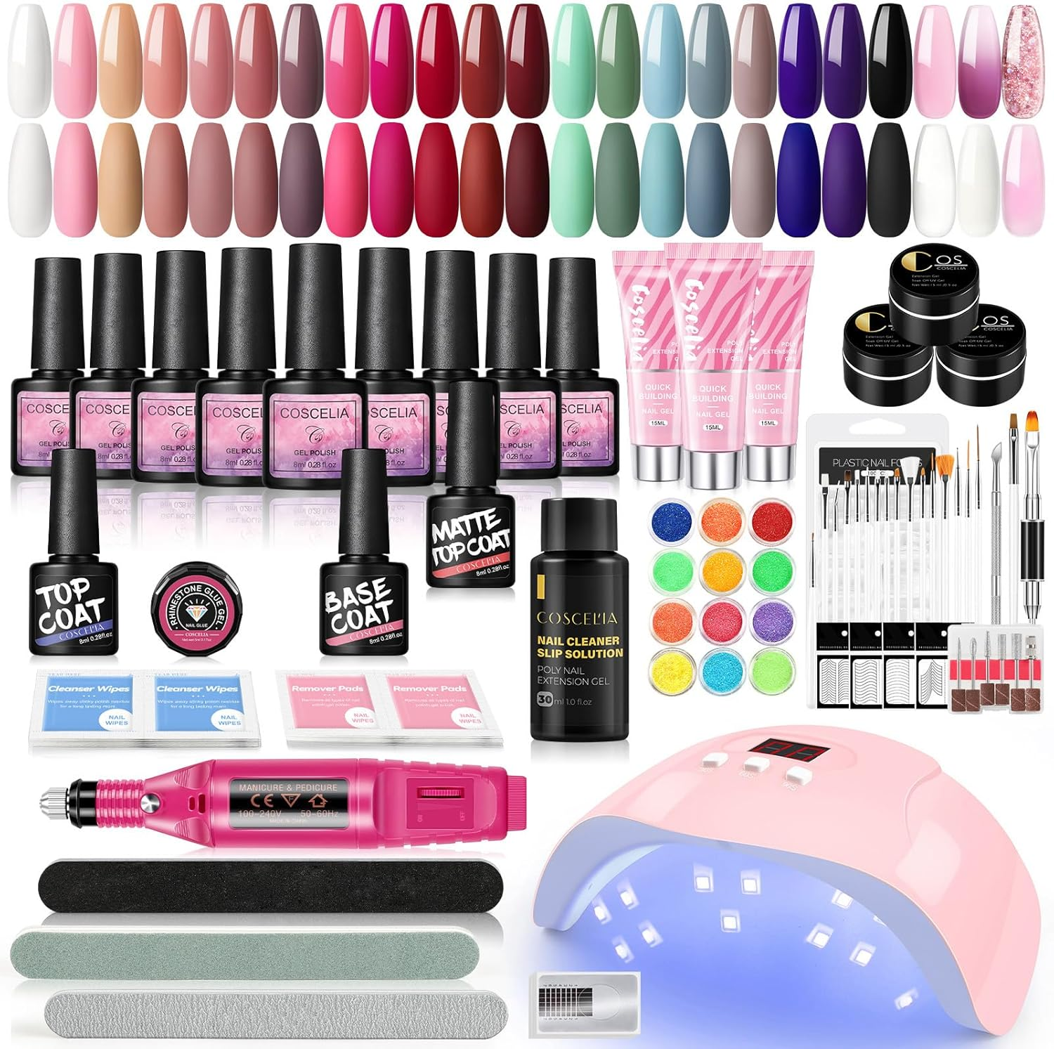 COSCELIA Gel Nail Kit 77 Pcs Nail Manicure Tools 20 Pcs Gel Polishes with Nail Drill Machine Nail Lamp 6 Pcs Nail Extension Gel Acrylic Builder Gel with Manicure Tools for Nail Builder image number 3