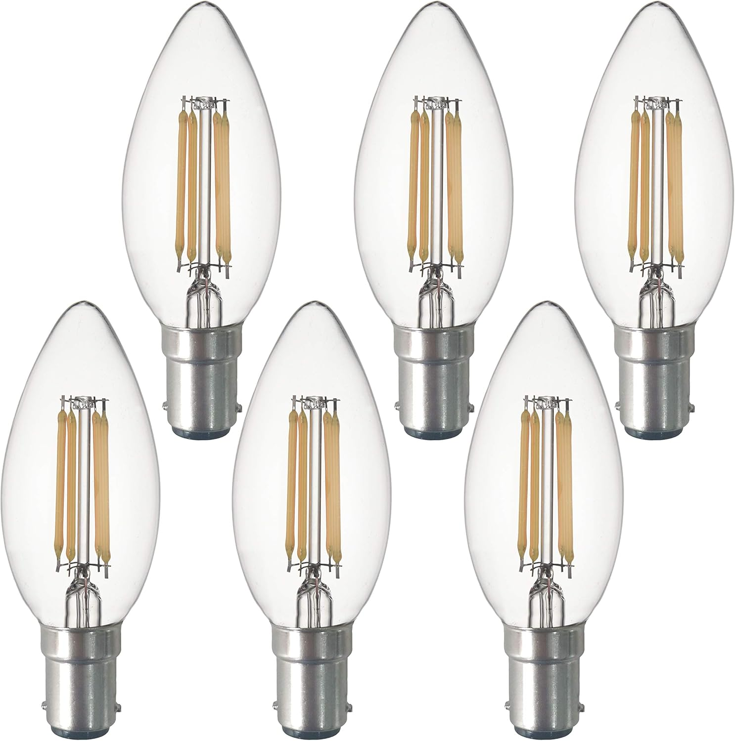 SD LUX B15 B15D Candle Bulb SBC Filament LED Candlelabra Light Bulbs Vintage Bulbs,C35 No Flicker Small Edison Bayonet- 4W (40W Equivalent) 450LM Warm White 2700K,6 Packs image number 6