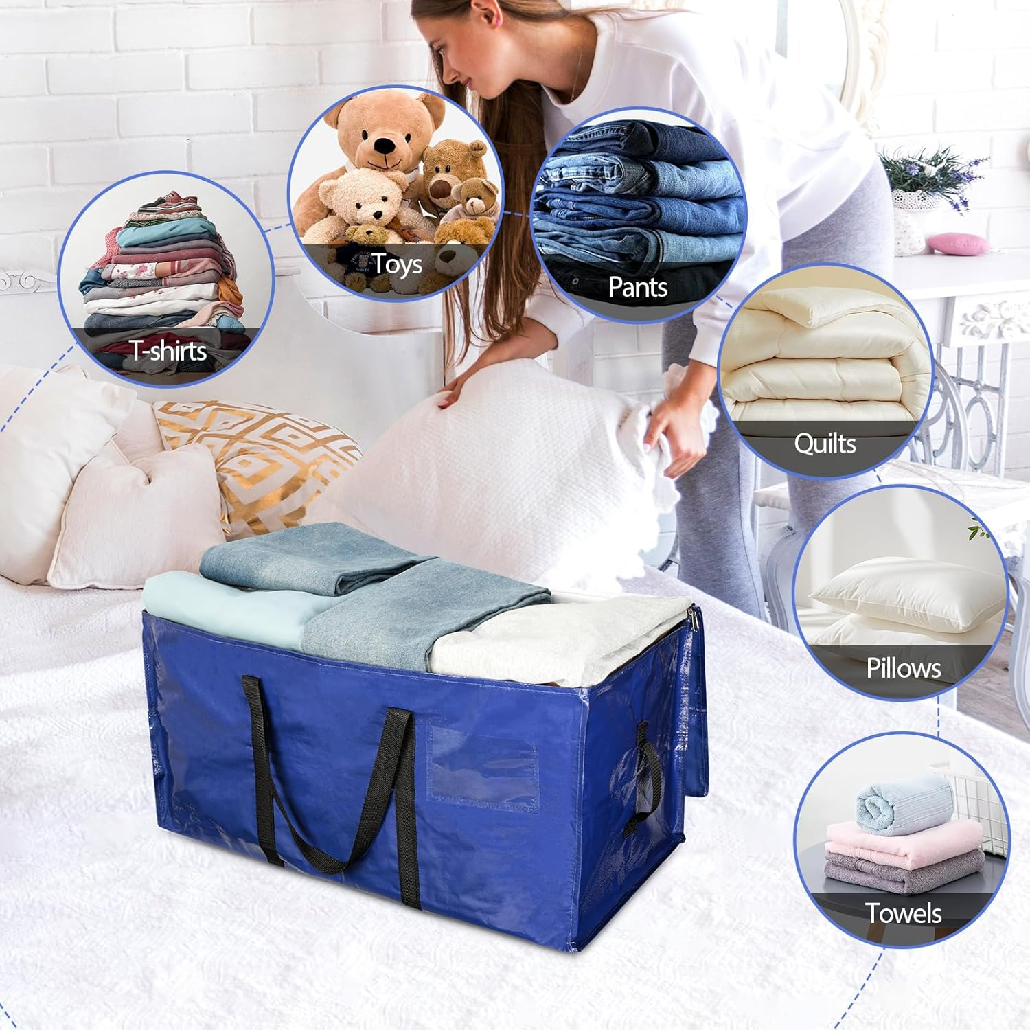 Romon Storage Bag Set of 4 Woven Storage Bags 72L Waterproof Foldable Reusable for Moving Travel for Clothes Bedding Storage image number 6