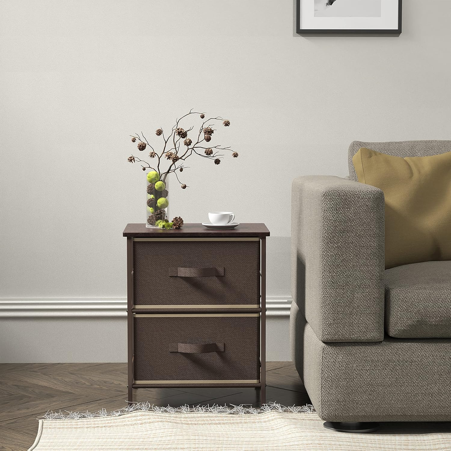 Simple Houseware 2 Tier Night Stands Dresser for Bedroom Organizer Drawer Storage Tower, Brown - Brown image number 2