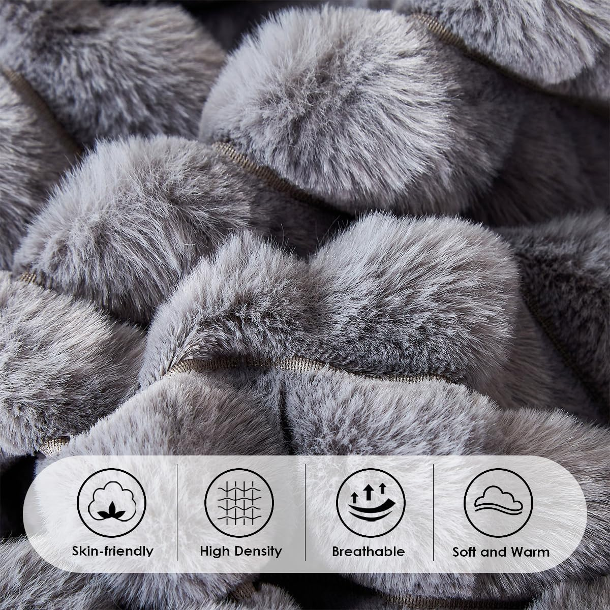 Bildenly Fluffy Duvet Cover Queen Size Ultra Soft Faux Fur Bedding Set Grey Winter Warm Vertical Striped Comforter Cover Set 3 Pcs Warm Fuzzy Bed Sets Luxury Plush Bed Sets with 2 Pillow Shams image number 1