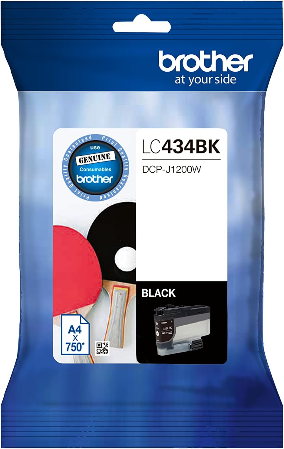 Brother Genuine LC434BK Ink Cartridge, Black, Page Yield up to 750 Pages, for Use With: DCP-J1200W / DCP-J1200W XL