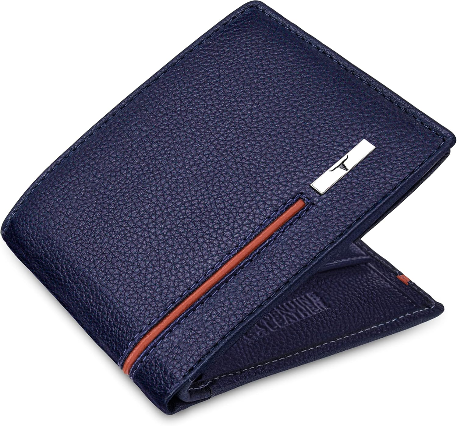 URBAN FOREST Leather Men'S Wallet, Blue/Orange, Contemporary image number 4