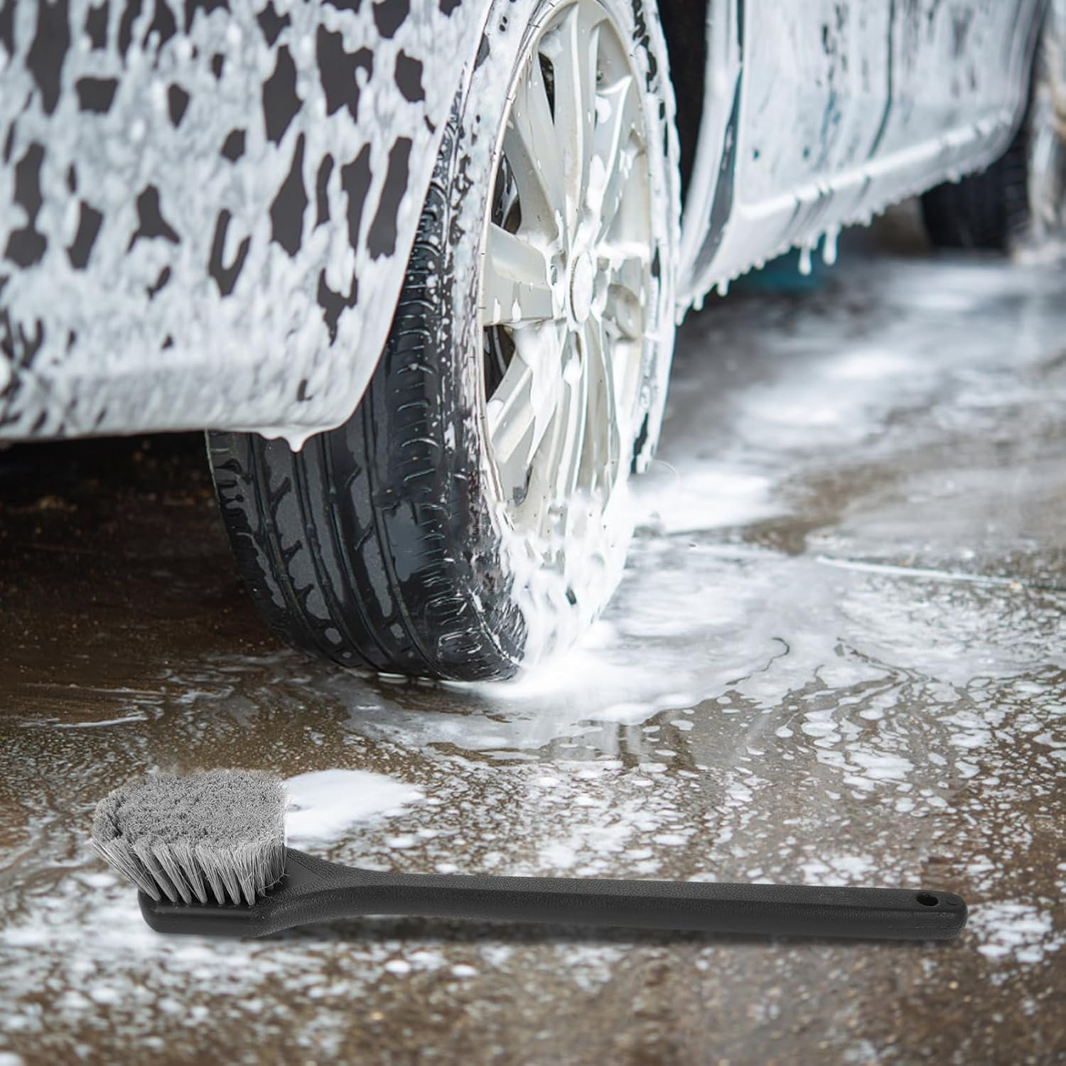 GARVALON Long Handle Rim Cleaning Brush with Strong Plastic Handle Tire and Wheel Brush for Car Detailing Suitable for Automotive Tire Care and Rim Cleaning image number 6