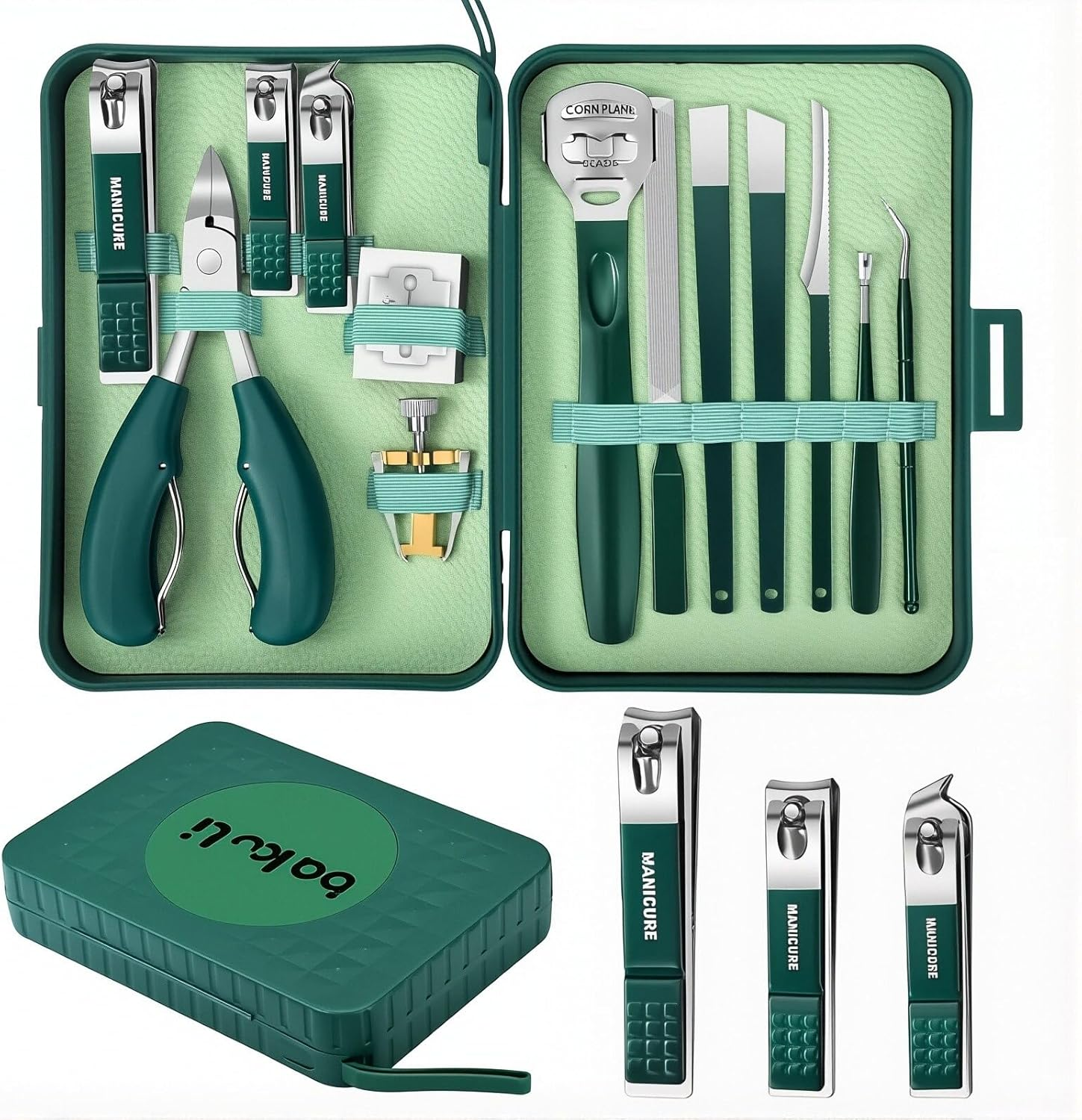 18-PCS Manicure Set for Men and Women - Professional Stainless Steel Nail Care Kit with Travel Case Nail Clippers, Scissors, Cuticle Tools for Home & Travel Grooming image number 2