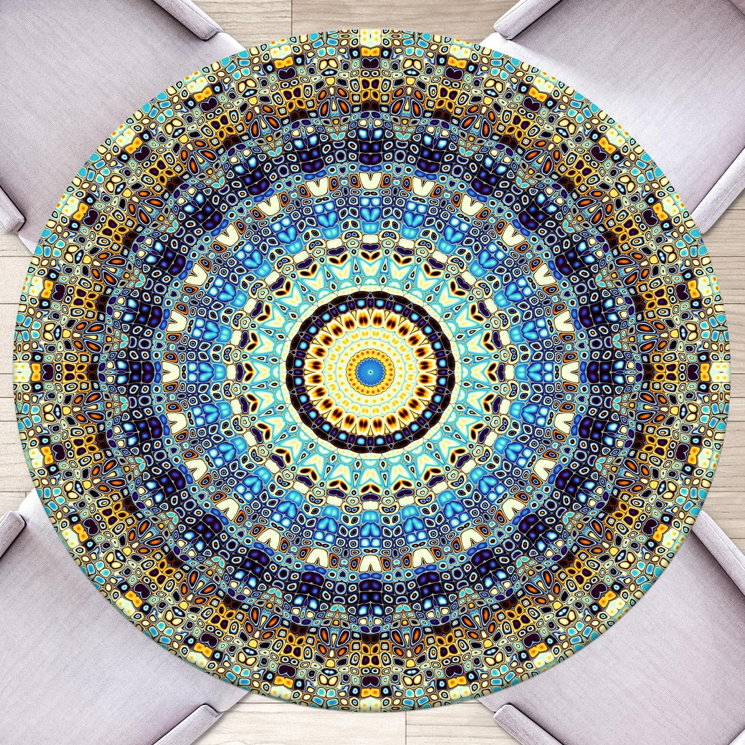 Round Fitted Tablecloth with Elastic round Outdoor Tablecloths Fitted Table Covers for Tables Waterproof Reusable Vinyl Tablecloth for Indoor and Outdoor 48''-52''