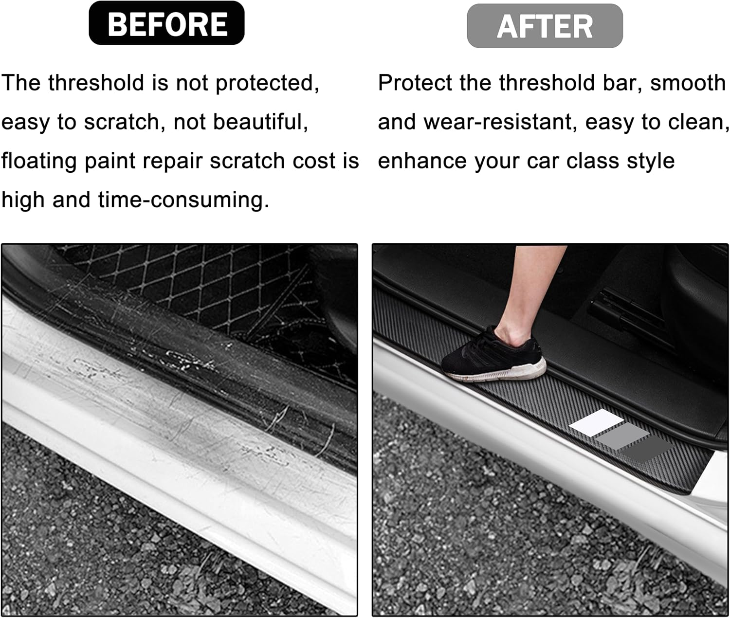 YOSRTER 5PCS Door Sill Guard Decoration Stickers Universal Fit to All Cars Fiber Leather Door Sill Protector（White/Gray/Dark Gray） - Red Trim And White Trim image number 4