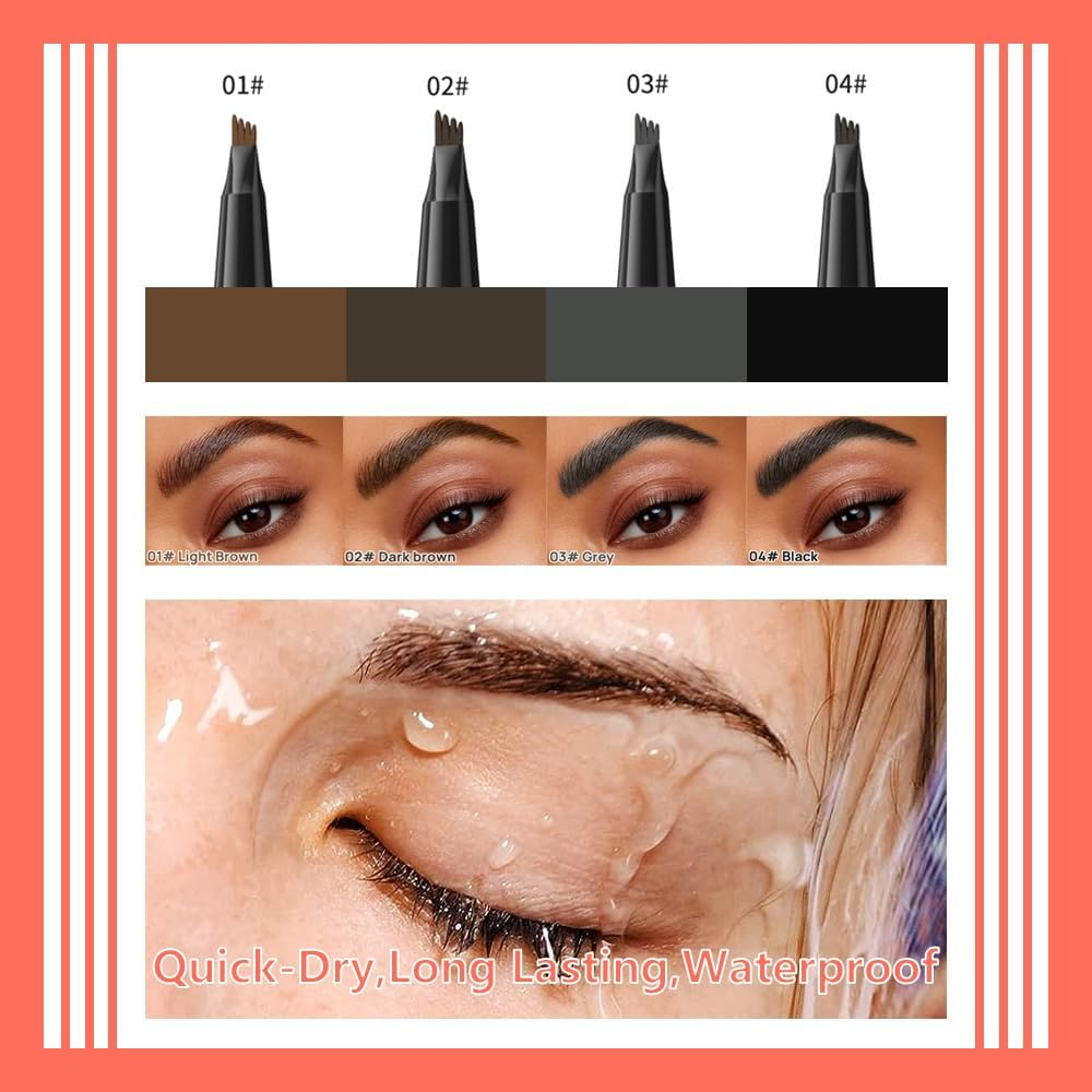 Wimode 2-In-1 Magic Eyebrow Pencil,Microblading 4-Fork Tip Liquid Eyebrow Pen with Eyebrow Brush Gel Waterproof Eyebrow Pencil Create Natural Hair-Like Brows Long-Lasting(4#Black) image number 2