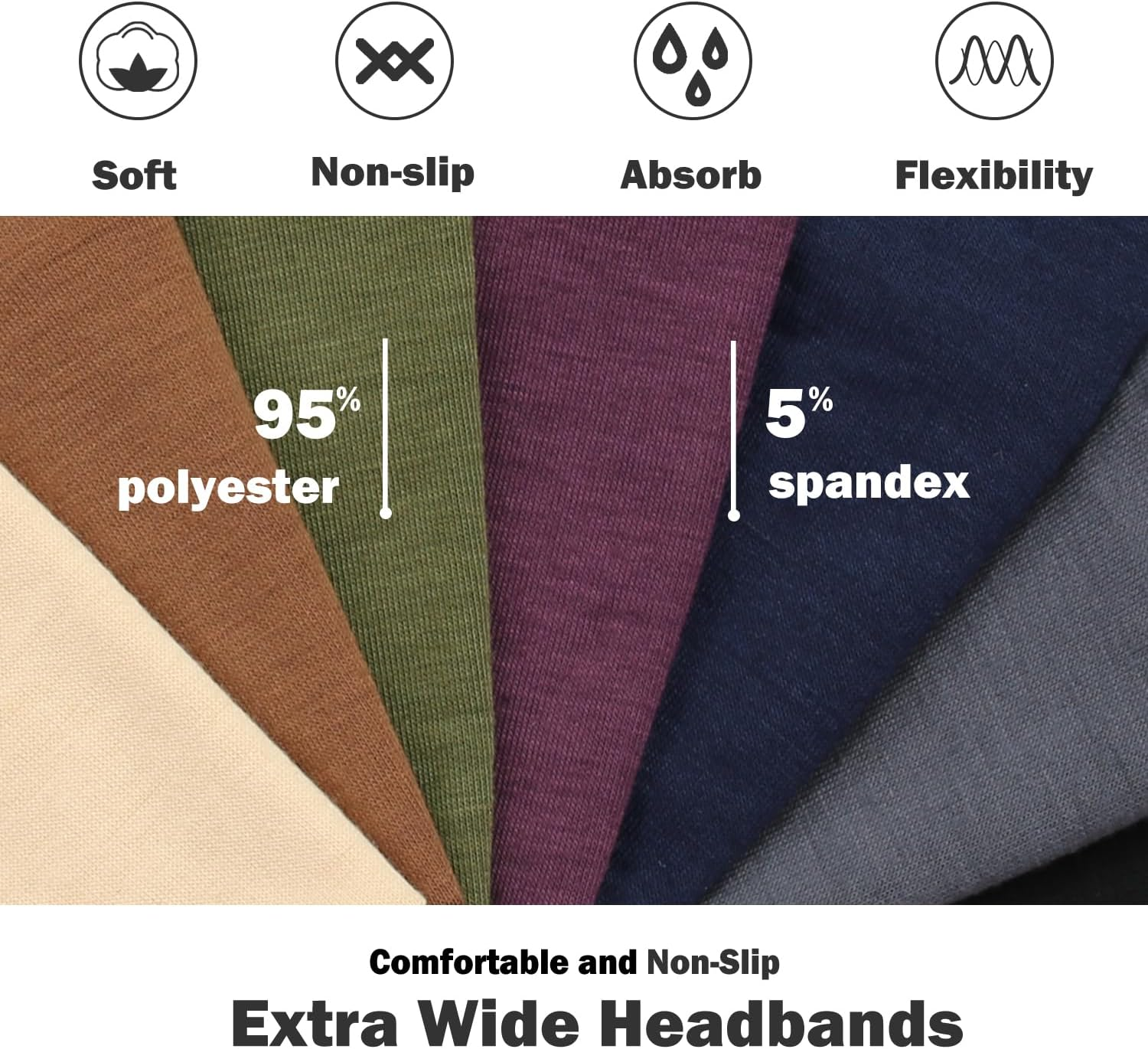 IVARYSS Extra Wide Headbands for Women Non-Slip, 7'' Large Twist Knotted Stretchy Wraps Head Bands Hair Accessories, 4 Pack, Black - Boho Set1 image number 5