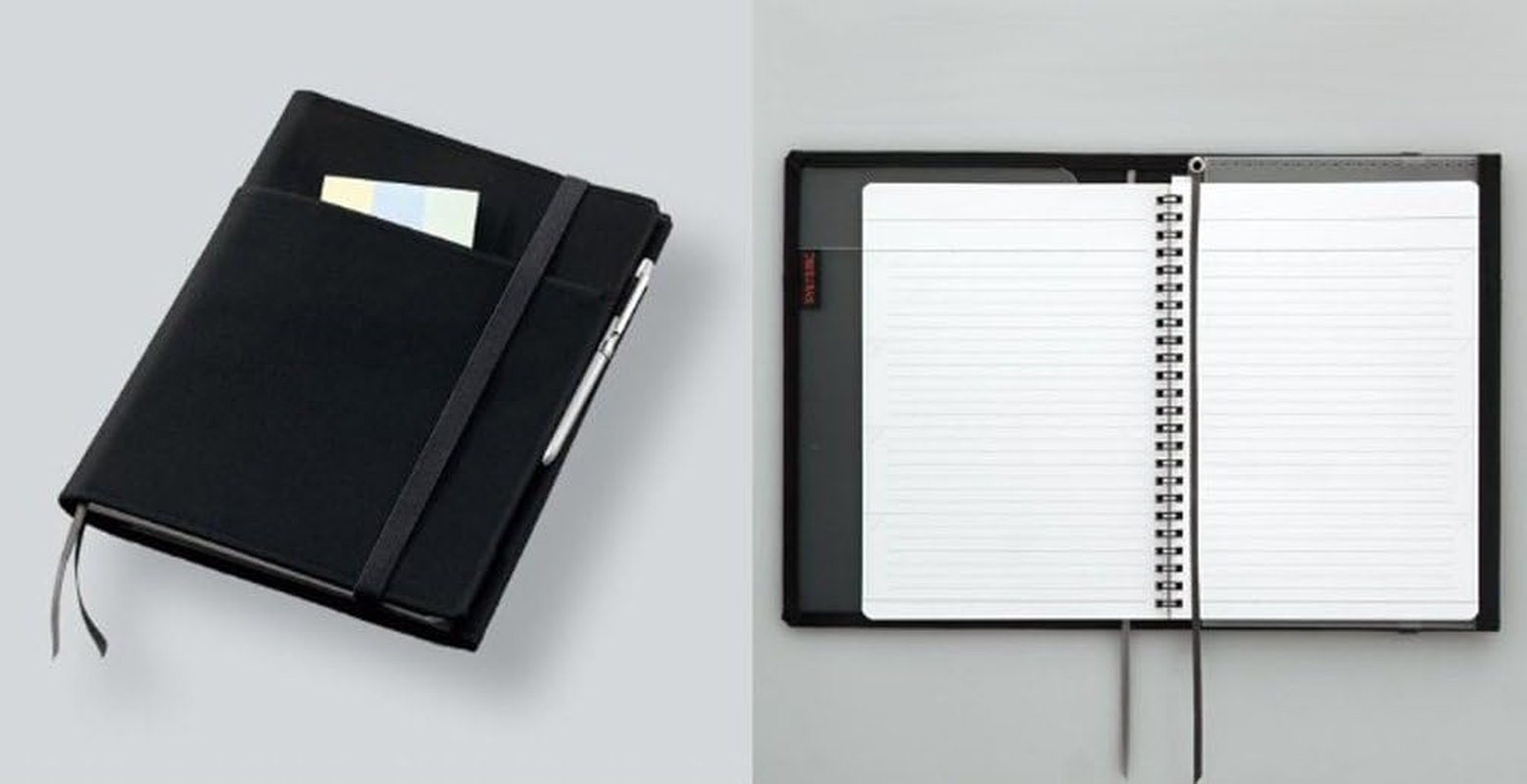 Kokuyo Systemic Refillable Notebook Cover - Twin Ring Notebook with Edge Title - Semi B5 (7" X 9.8") - Normal Rule - 35 Lines X 40 Sheets - Black Cover image number 1
