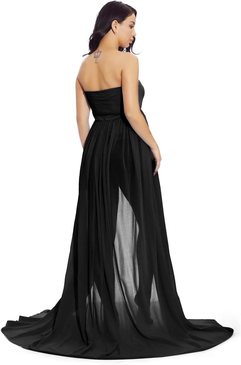 ZIUMUDY Maternity Chiffon Strapless Maxi Photography Dress Split Front Gown for Photoshoot image number 3