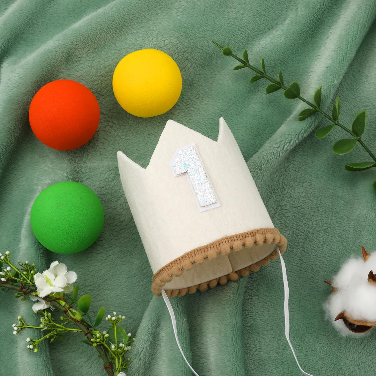 PEUTIER First Birthday Crown Hat for Baby, 1St Birthday Hat with Elastic Band, Concise Cute Birthday Hat Decorations Baby 1St Birthday Party Supplies for Boys Girls (White) image number 4