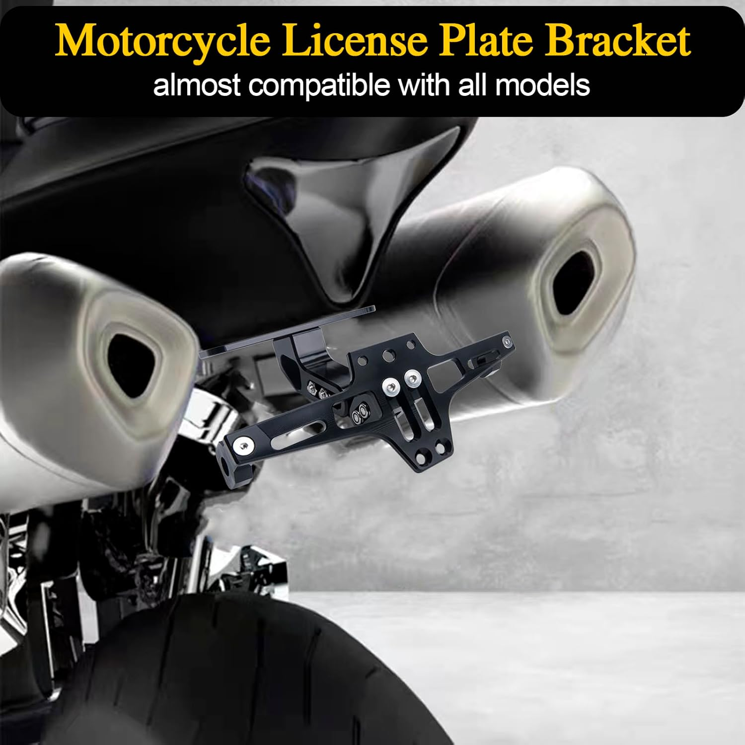 Motorcycle License Plate Bracket, Universal Fender Eliminator Kit Tail Tidy Compatible with Suzuki Yamaha Kawasaki Ducati Honda BMW (Black) image number 3