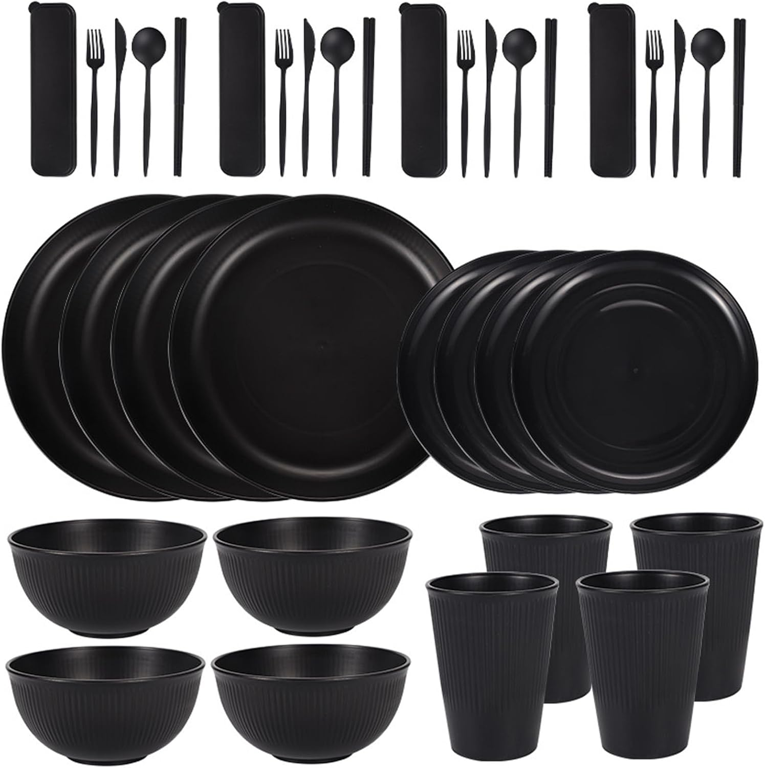 Hapurs 40Pcs Wheat Straw Dinnerware Sets for 4, Unbreakable Dinnerware Sets, Reusable Wheat Straw Plates and Bowls Sets,Travel Camping Cutlery Set, Dishwasher Microwave Safe Dinnerware