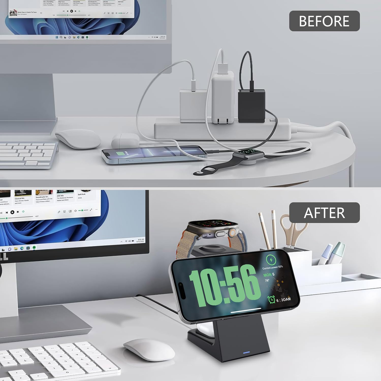 VNBBT 3 in 1 Wireless Charging Station for Mag-Safe, 15W Fast Magnetic Wireless Charger Stand for Iphone 17 Pro Max/17 Air/17/16 Plus/15/14/13/12 Mini,Air Pods,Apple Watch Series, Black image number 6