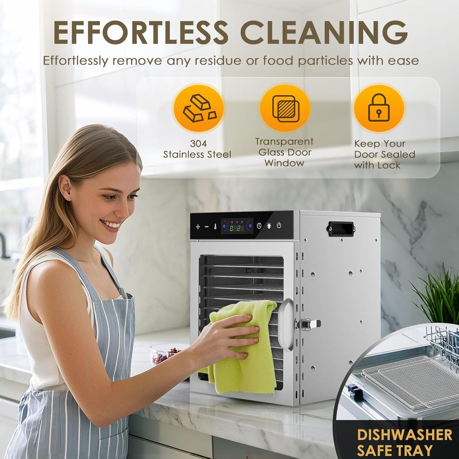 Pro Food Dehydrator Machine | 12 Stainless Steel Trays | Dryer for Jerky, Dog Treats, Herb, Meat, Beef, Fruit | Digital Timer and Temperature Control, Overheat Protection image number 2