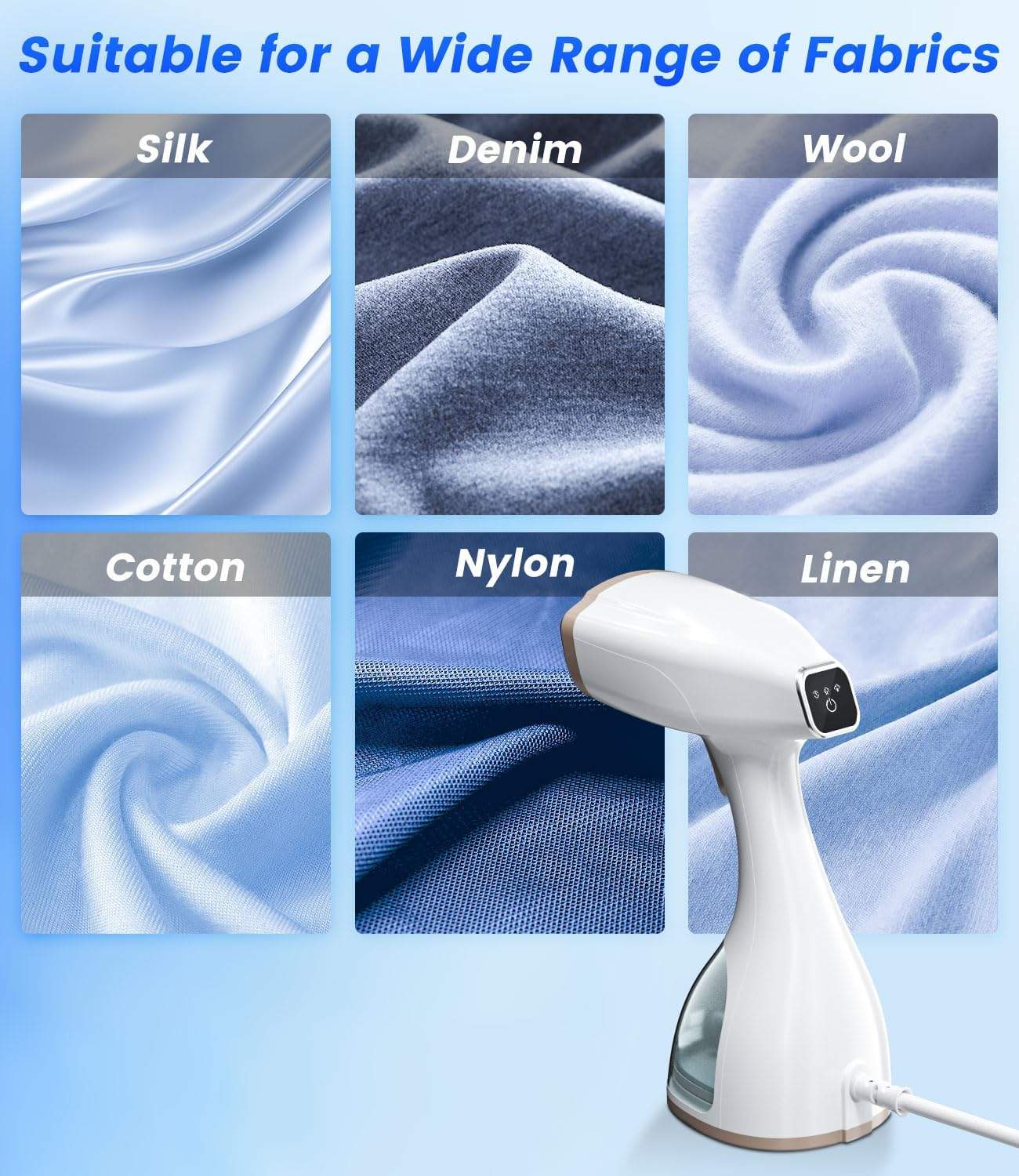 AUSELECT Handheld Steamer for Clothes - 1500W Garment Steamer Iron, Detachable 300Ml Water Tank with Lint Remover & Fabric Brush, 30S Fast Heat-Up Portable Steamer for Travel, Home Appliance & Gift image number 3