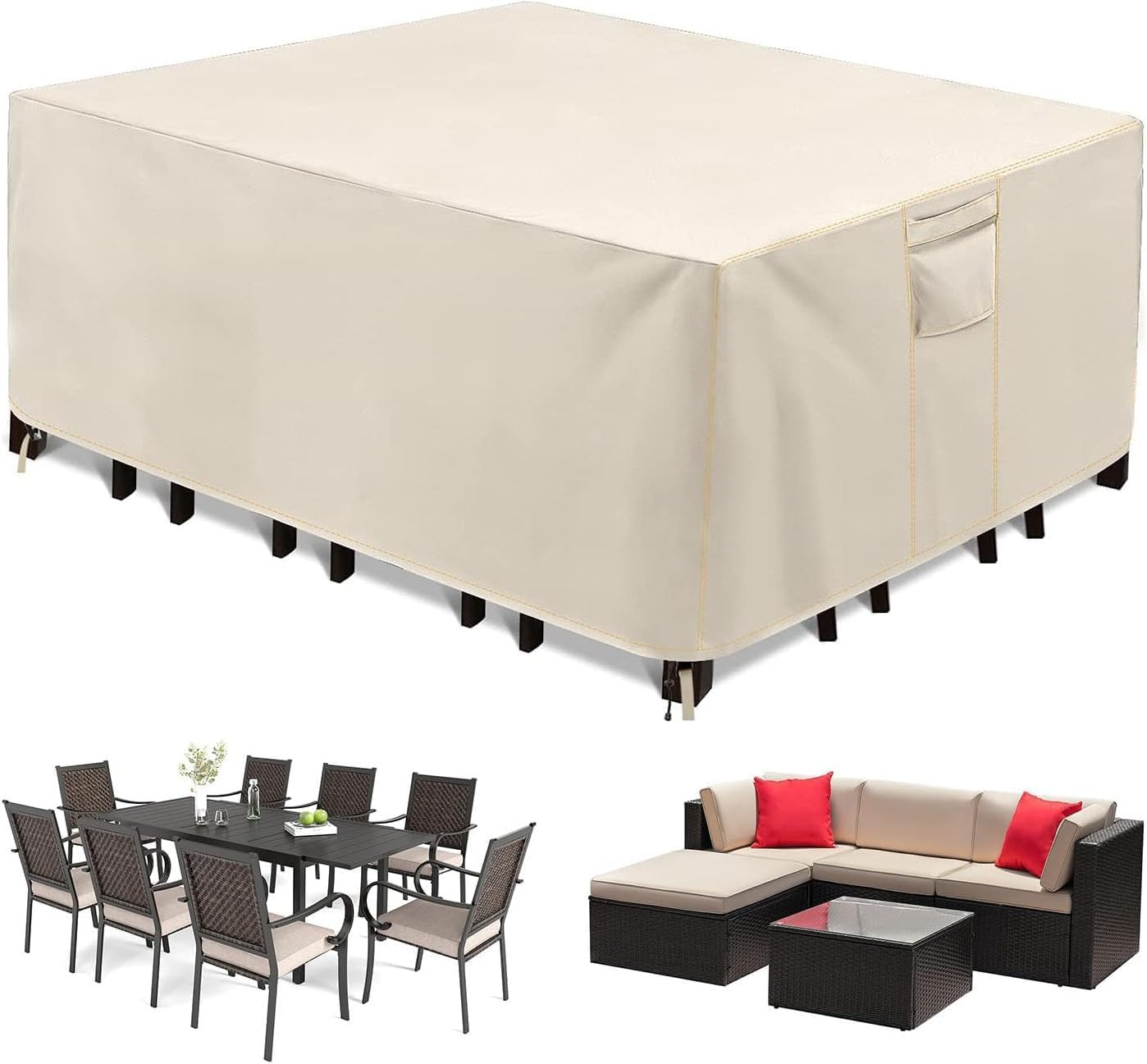 600D Patio Furniture Covers, 100% Waterproof Patio Table Cover, Heavy Duty Oxford Cloth Outdoor Table Cover, with Handles, Vents and Buckles, Uv-Resistant (242*162*100Cm) image number 2