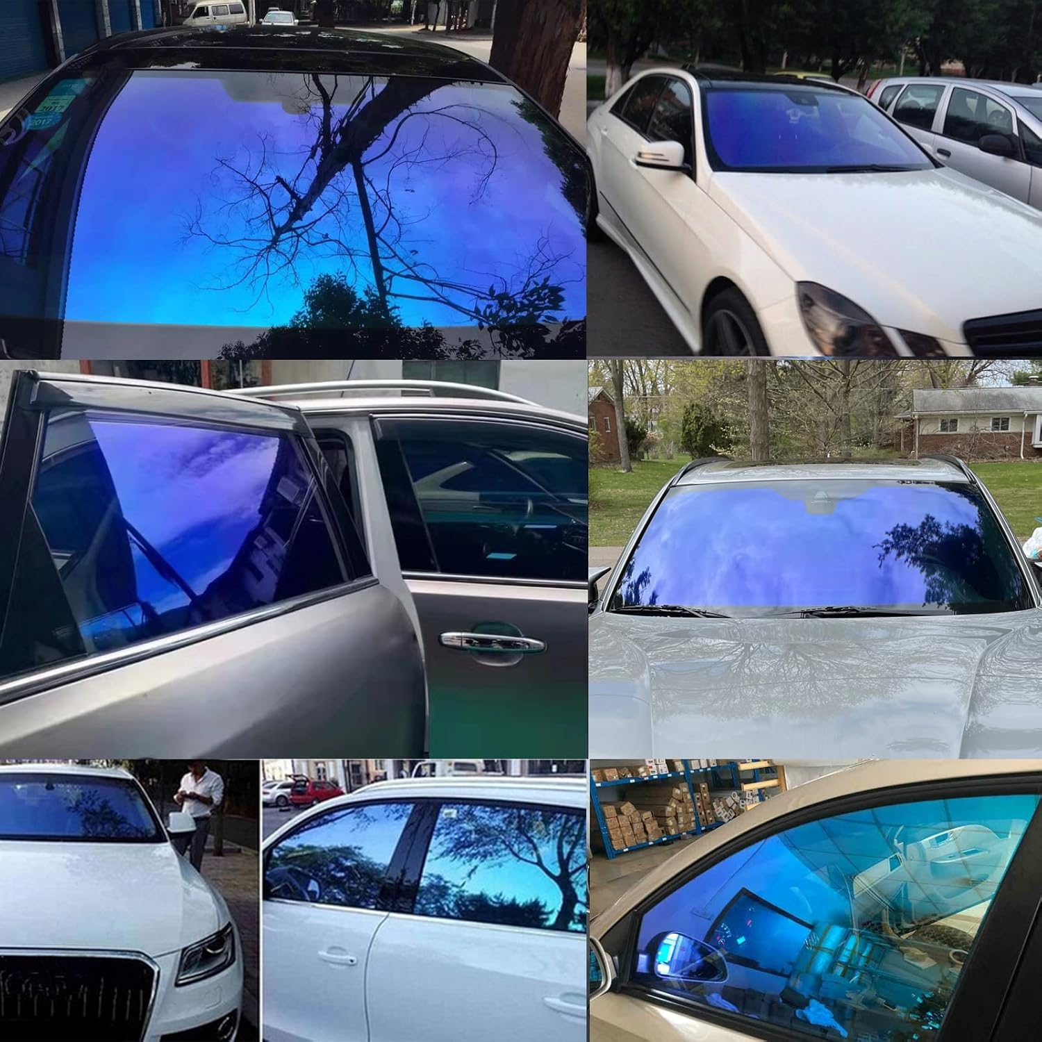 ASENDIWAY Chameleon Window Tint Film for Cars, Car Window Tint Dark Blue Solar Protection Film Scratch Resistant 65% VLT Windshield Sun Shade Heat & UV Block