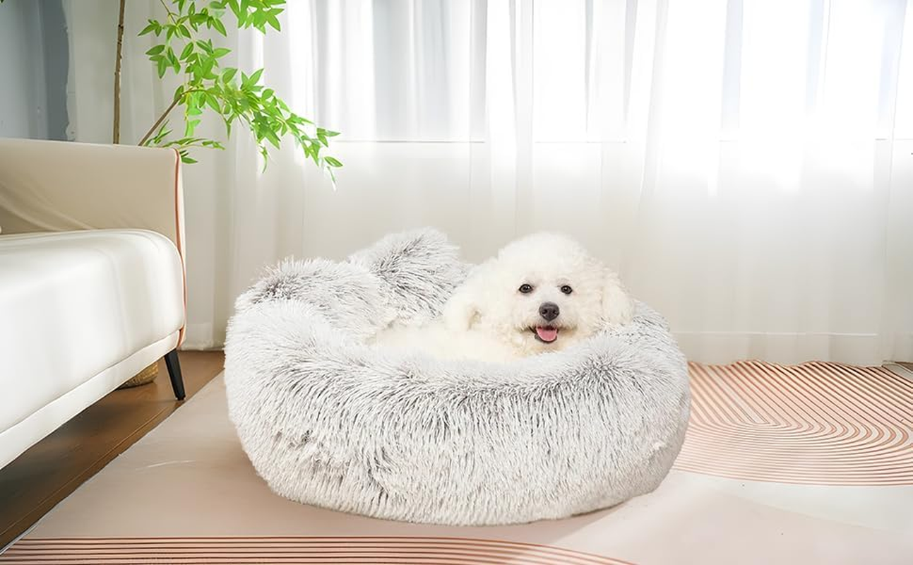 Cat Bed round Soft Plush Burrowing Cave Hooded Cat Bed Donut for Dogs & Cats, Faux Fur Cuddler round Comfortable Self Warming Pet Bed image number 4