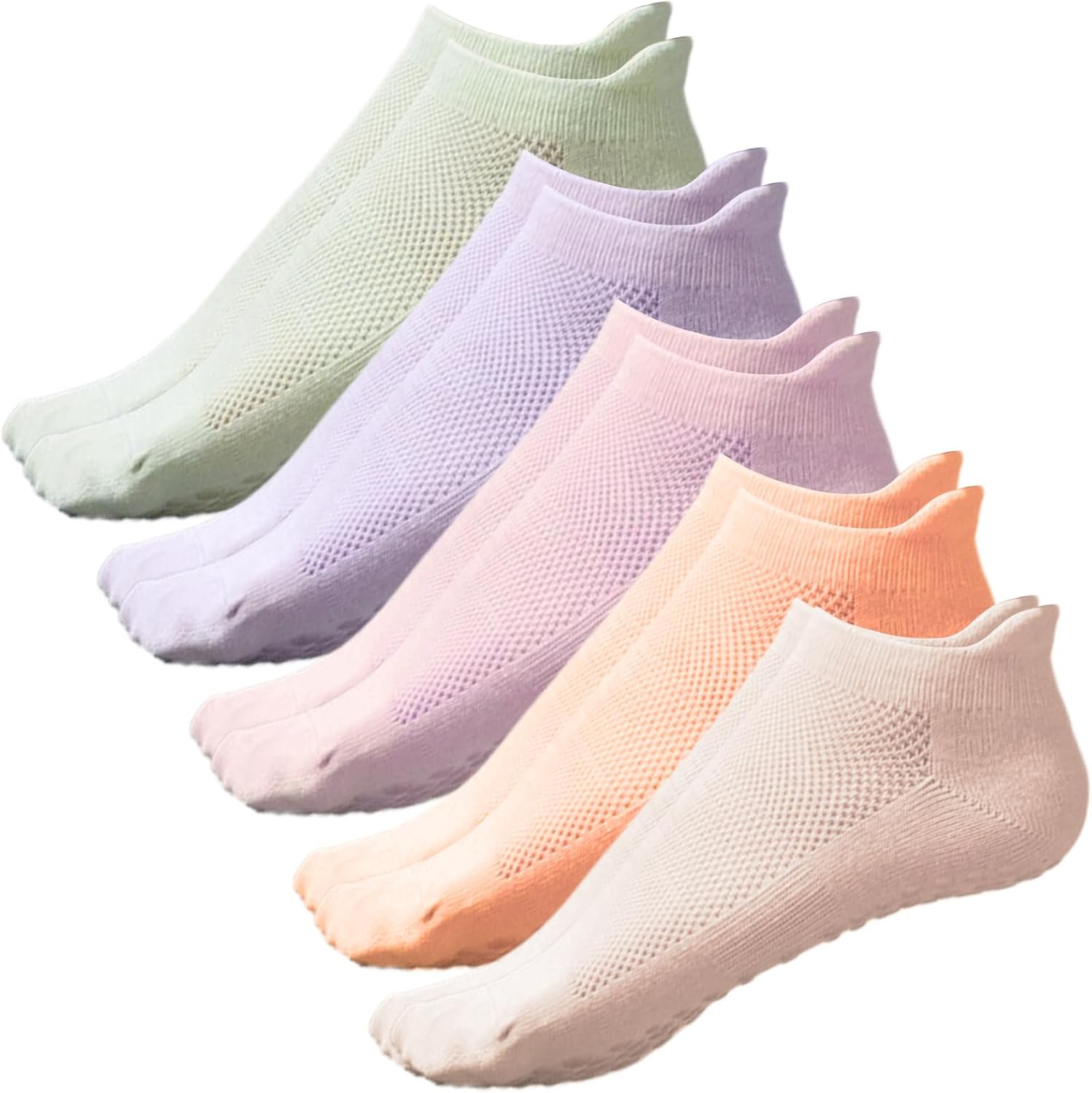 Dress Cici Mesh Pilates Yoga Socks with Tab and Bottom Silicone Non Slip Grip Socks (5 Pairs)