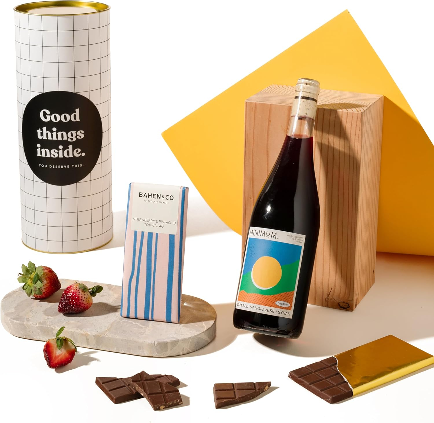 Luxury Wine and Chocolate Gift Hamper | Striking Sam Gift Hamper by Good Day People | Perfect as Corporate Gifts, Birthday Gifts and Celebration Gifts| Choose from Red, White, Sparkling, Non-Alcoholic Wine or Champagne, and Organic Chocolate (Red Wine)