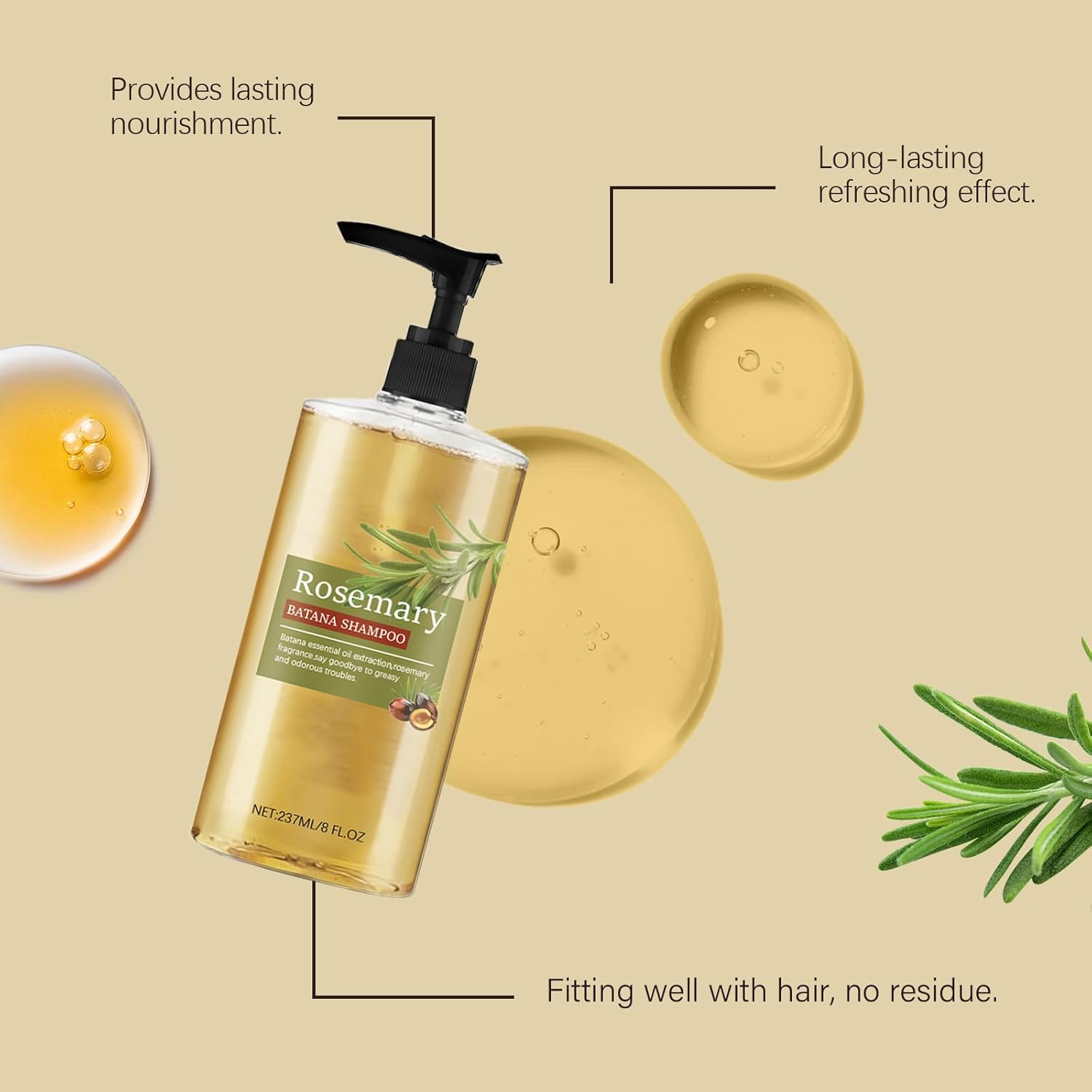 Rosemary Shampoo for Hair Growth, Natural Batana Shampoos with Rosemary Extraction to anti Loss, Gentle Cleansing, Moisturize and Strengthen Hair, Repair Damaged Hair for Thicken, Healthy (2Pcs)