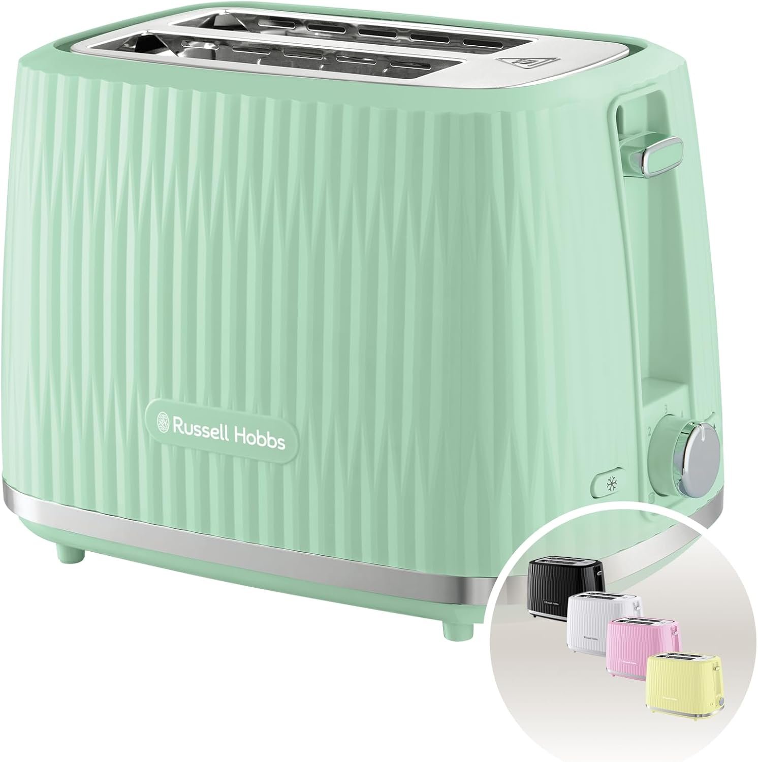 Russell Hobbs Eden 2-Slice Toaster (6 Browning Settings, Elevated Lift Function, Frozen Functions, Reheat, Cancel, 800W Removable Tray, Pistachios) 27374